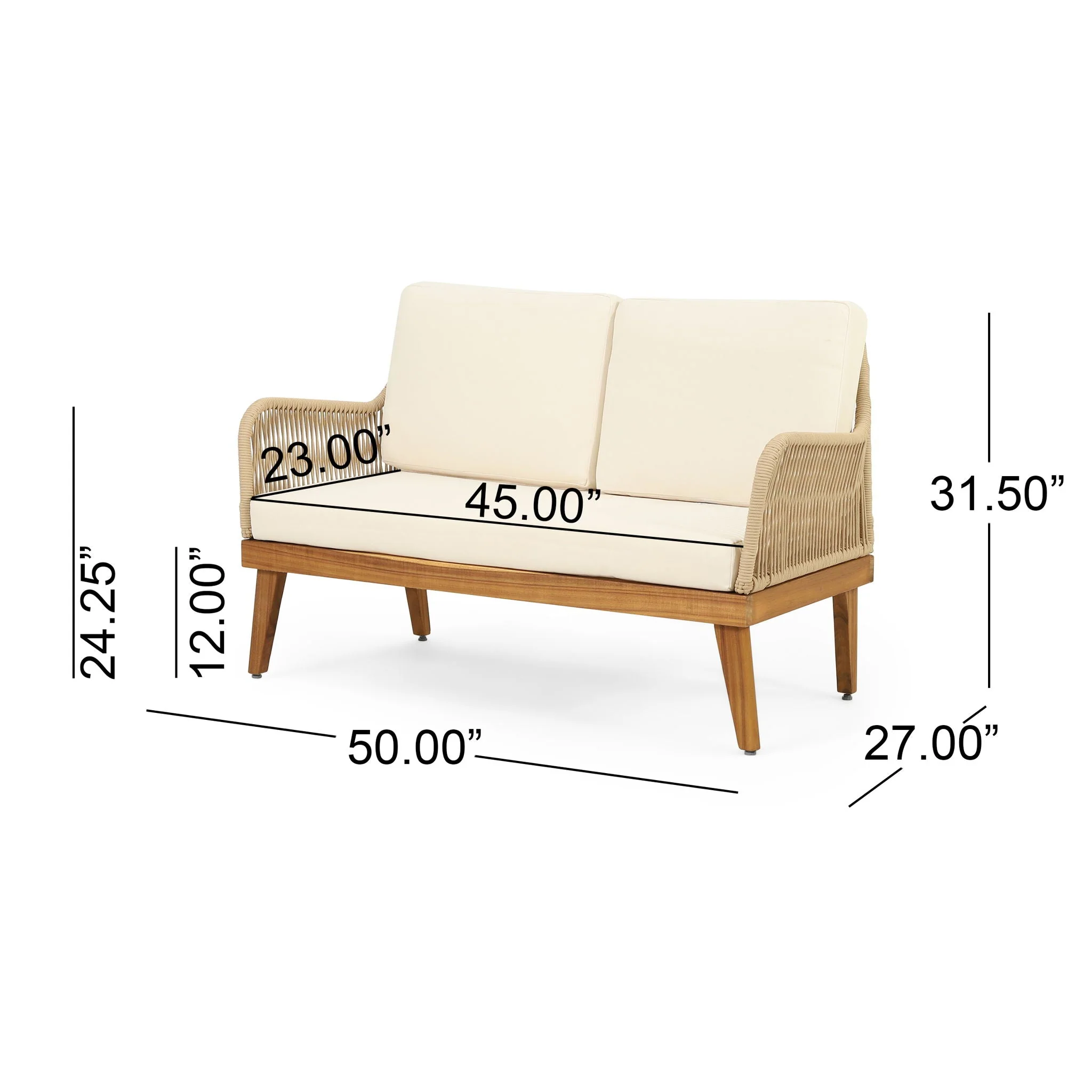 Hueber - Outdoor And Rope 4 Seater Chat Set With Cushions - Teak - Image 3