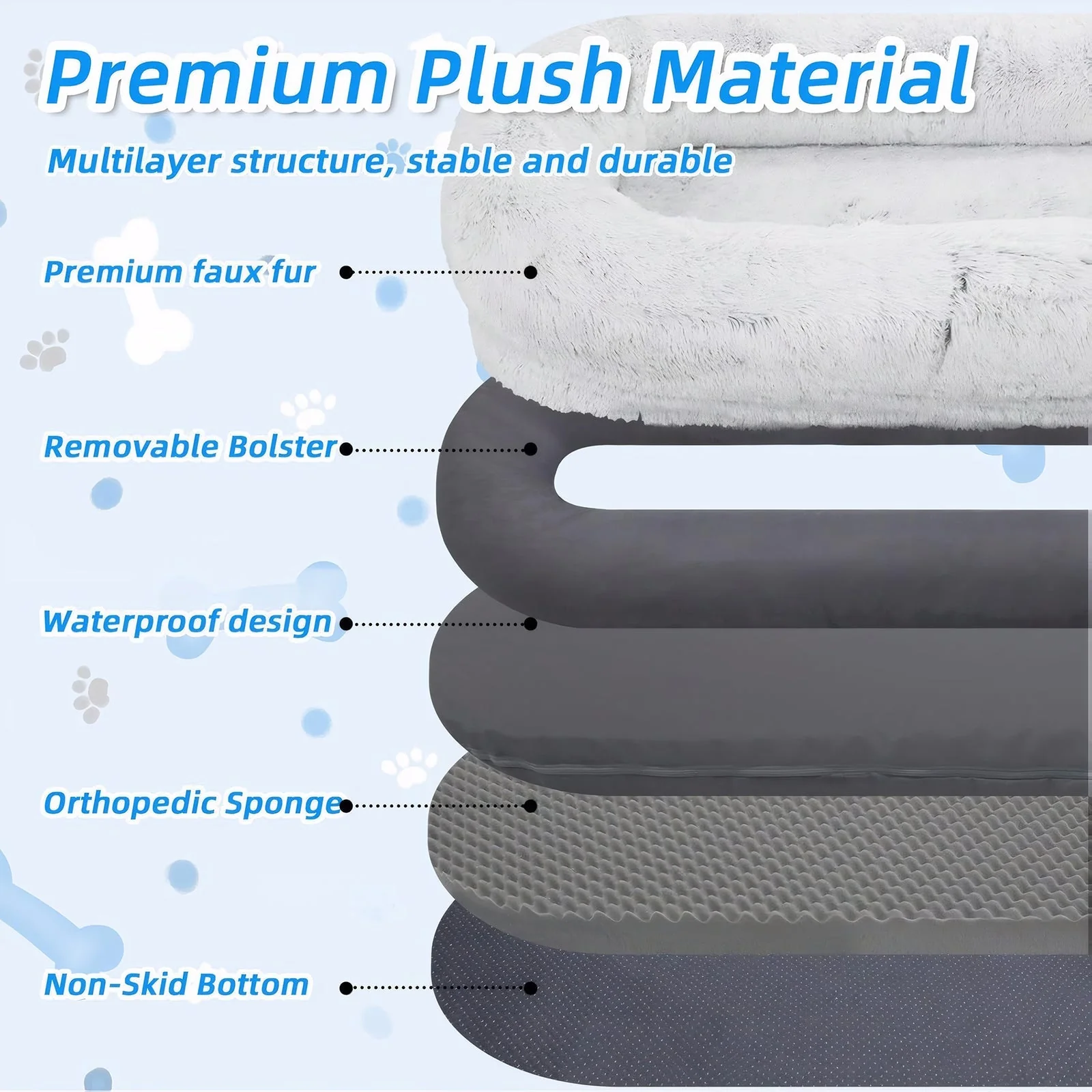 Human Dog Bed with Washable Faux Fur and Orthopedic Support - Image 4