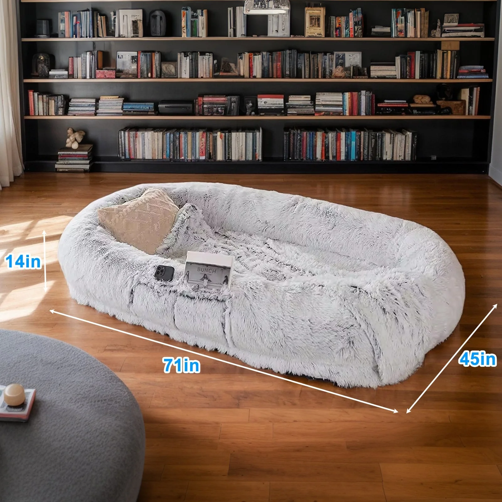 Human Dog Bed with Washable Faux Fur and Orthopedic Support - Image 5