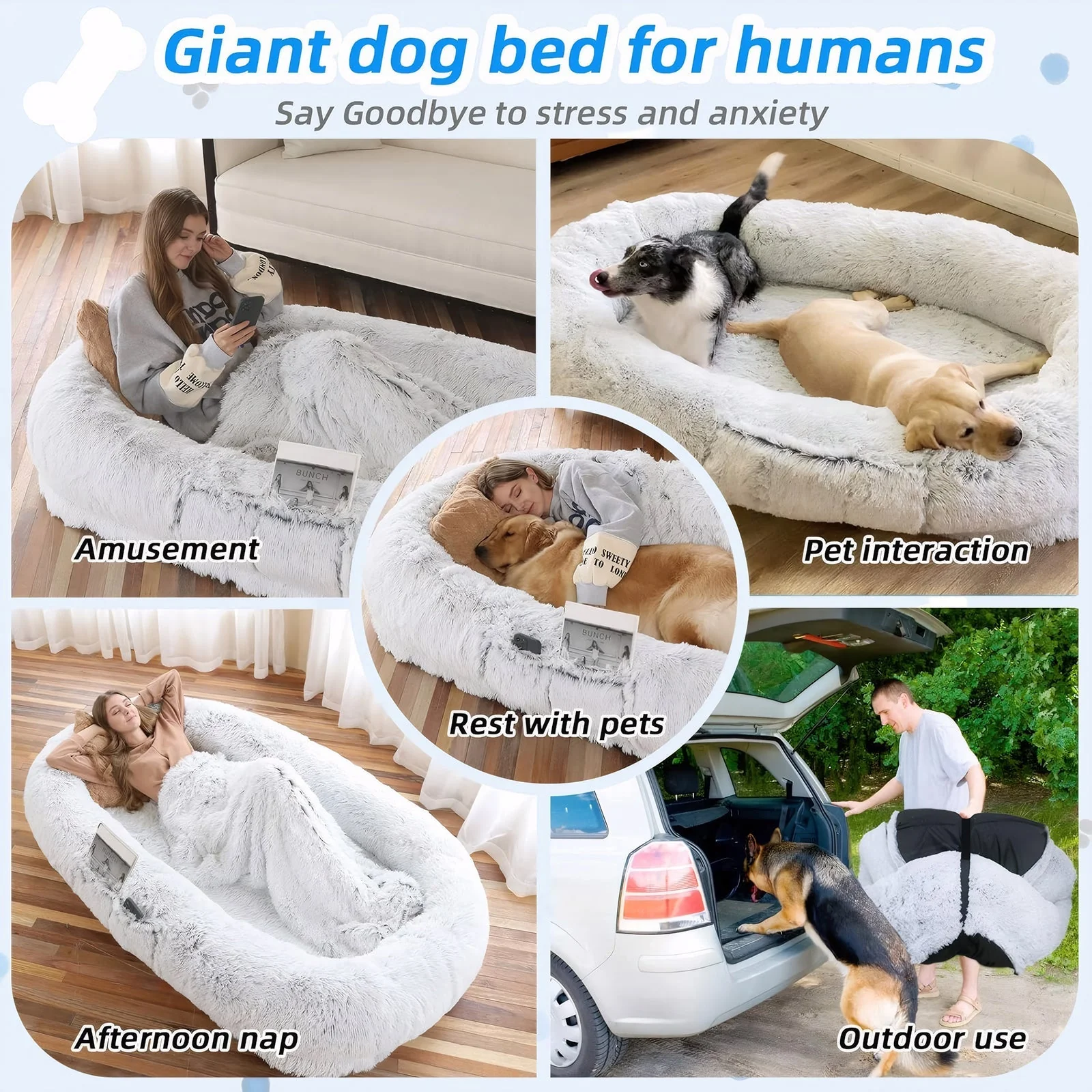 Human Dog Bed with Washable Faux Fur and Orthopedic Support - Image 6