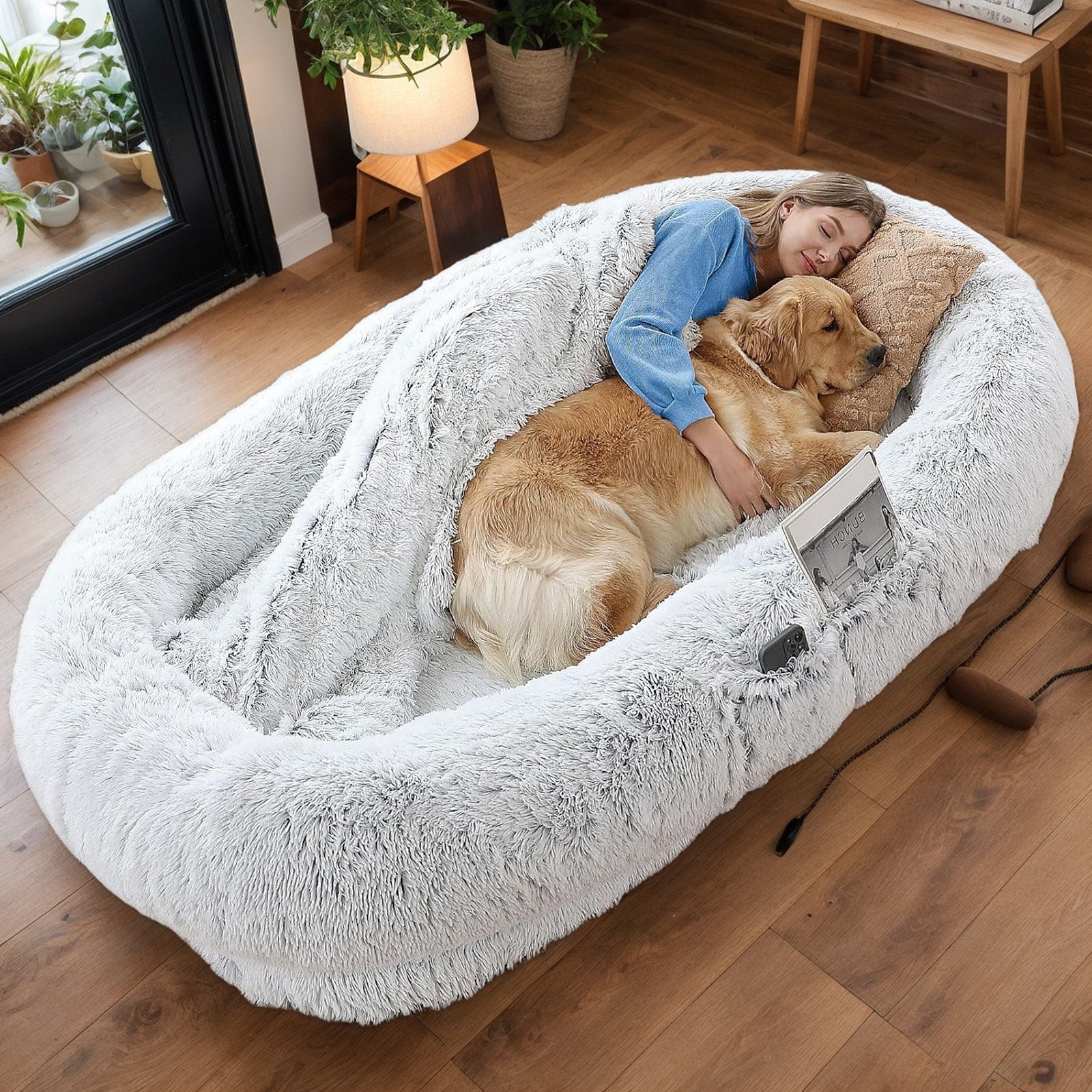 Human Dog Bed with Washable Faux Fur and Orthopedic Support - Image 7