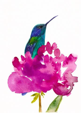 Hummingbird in a Peony Art Print Vibrant Floral and Bird Wall Décor - Image 2