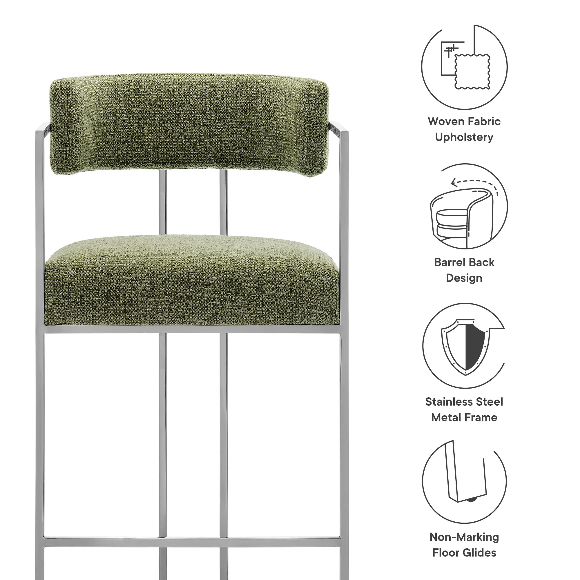 Huron Curved Back Fabric and Metal Counter Stool by Modway - Image 3