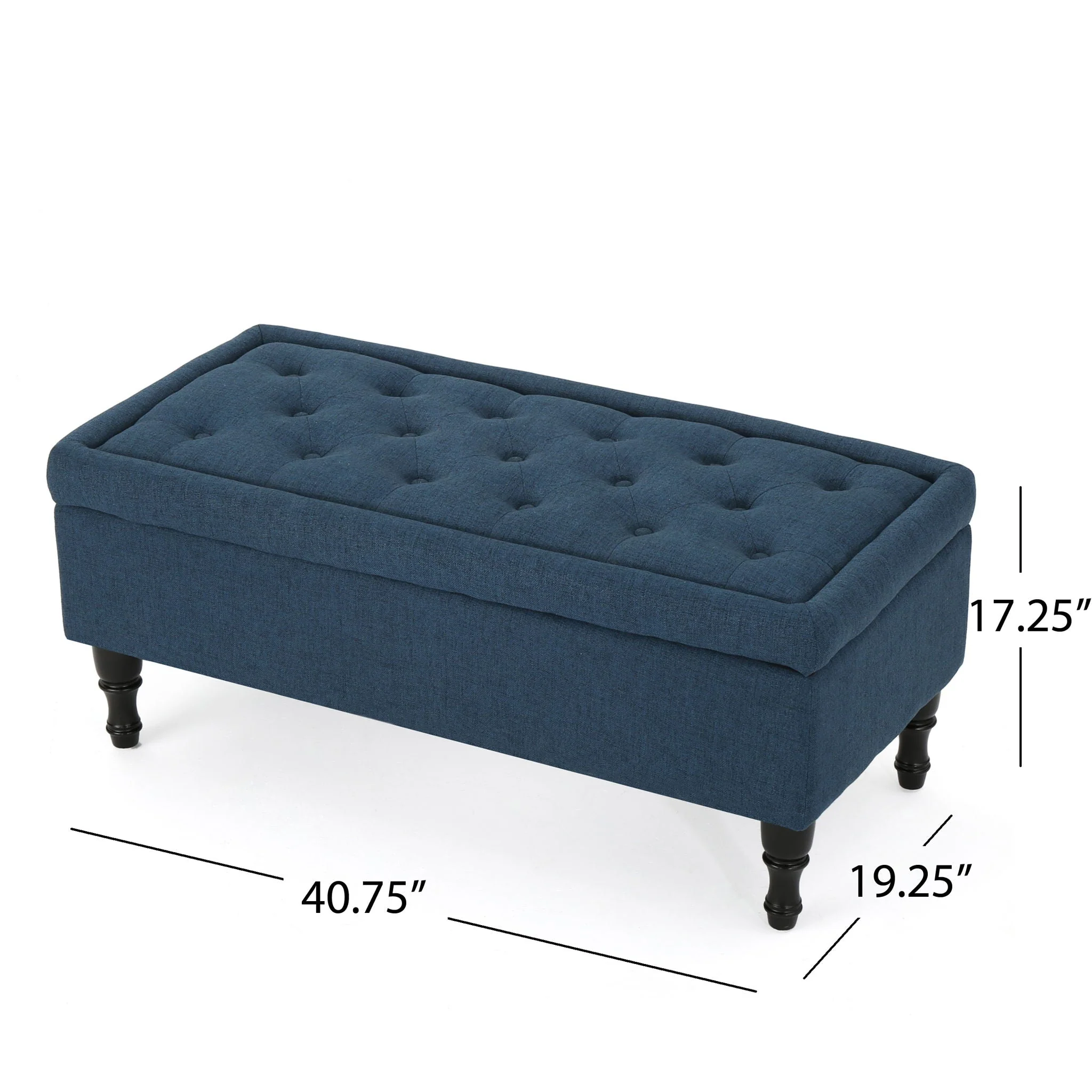Hyatt - Suede Storage Ottoman With Tufted Top And Dark Wooden Legs - Navy Blue - Image 2