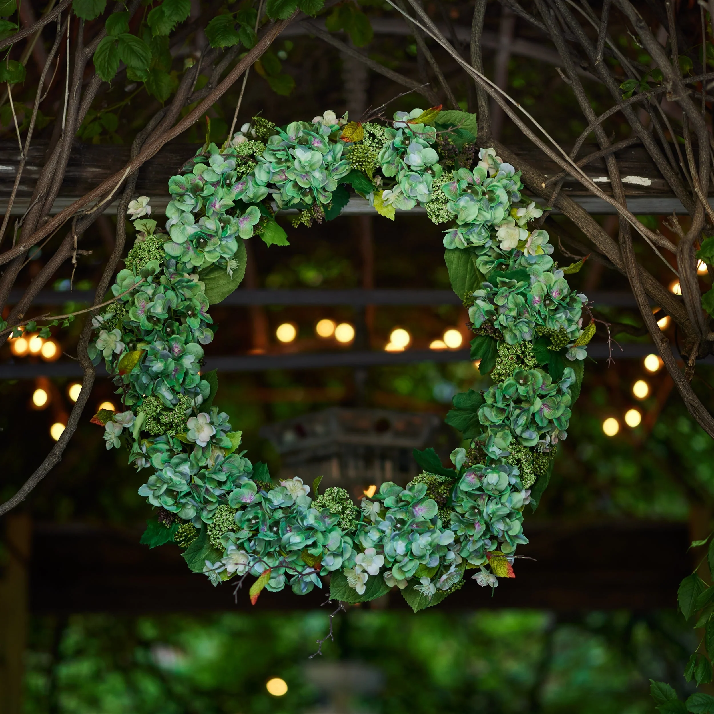 Hydrangea and Seedum Floral Wreath 32"D - Image 4