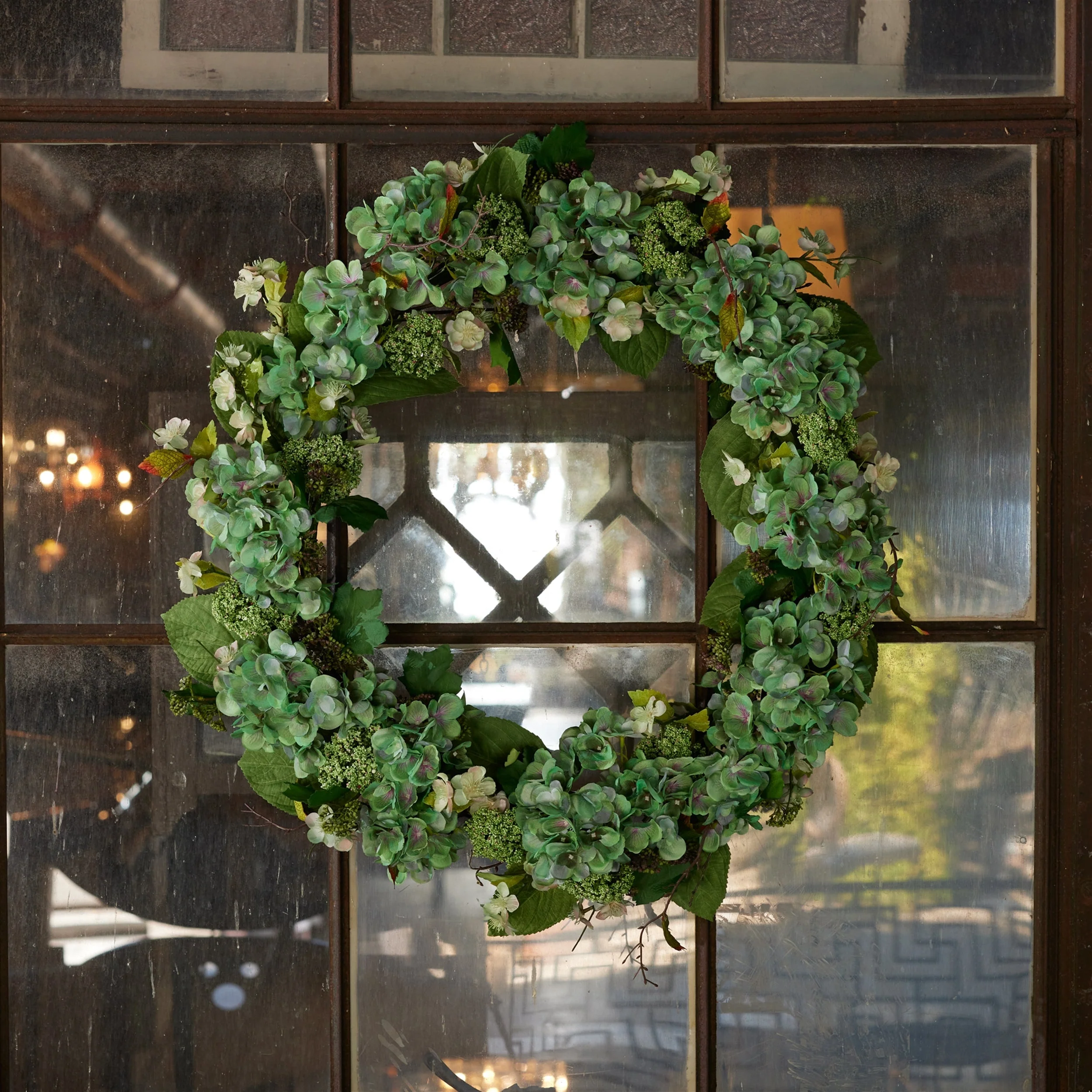 Hydrangea and Seedum Floral Wreath 32"D - Image 5