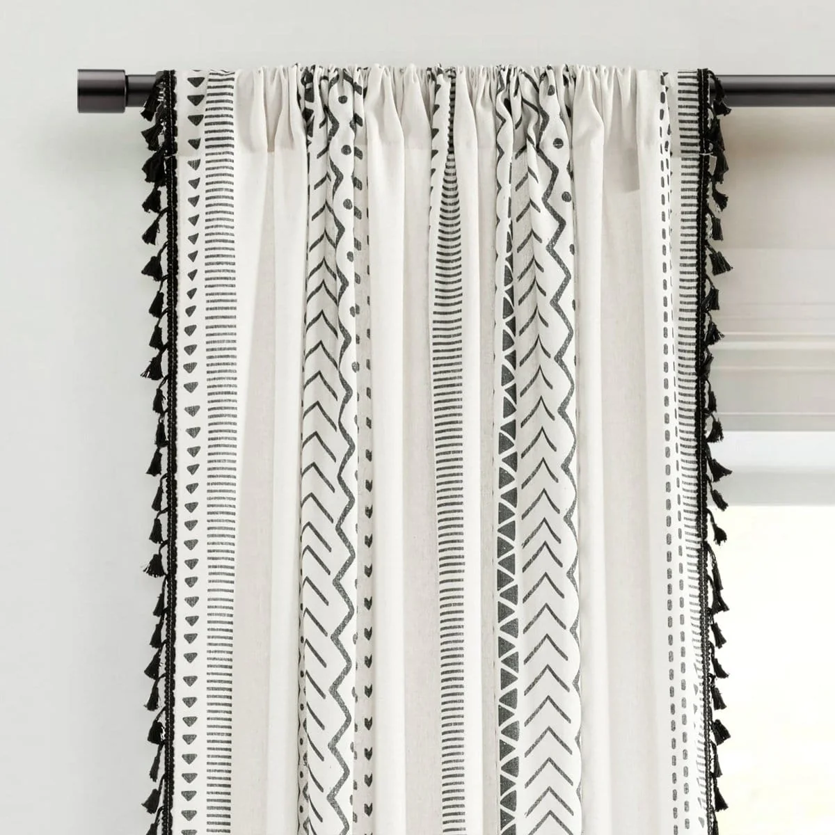 Hygge Boho Stripe Tassel Window Curtain Panel Set - Image 2