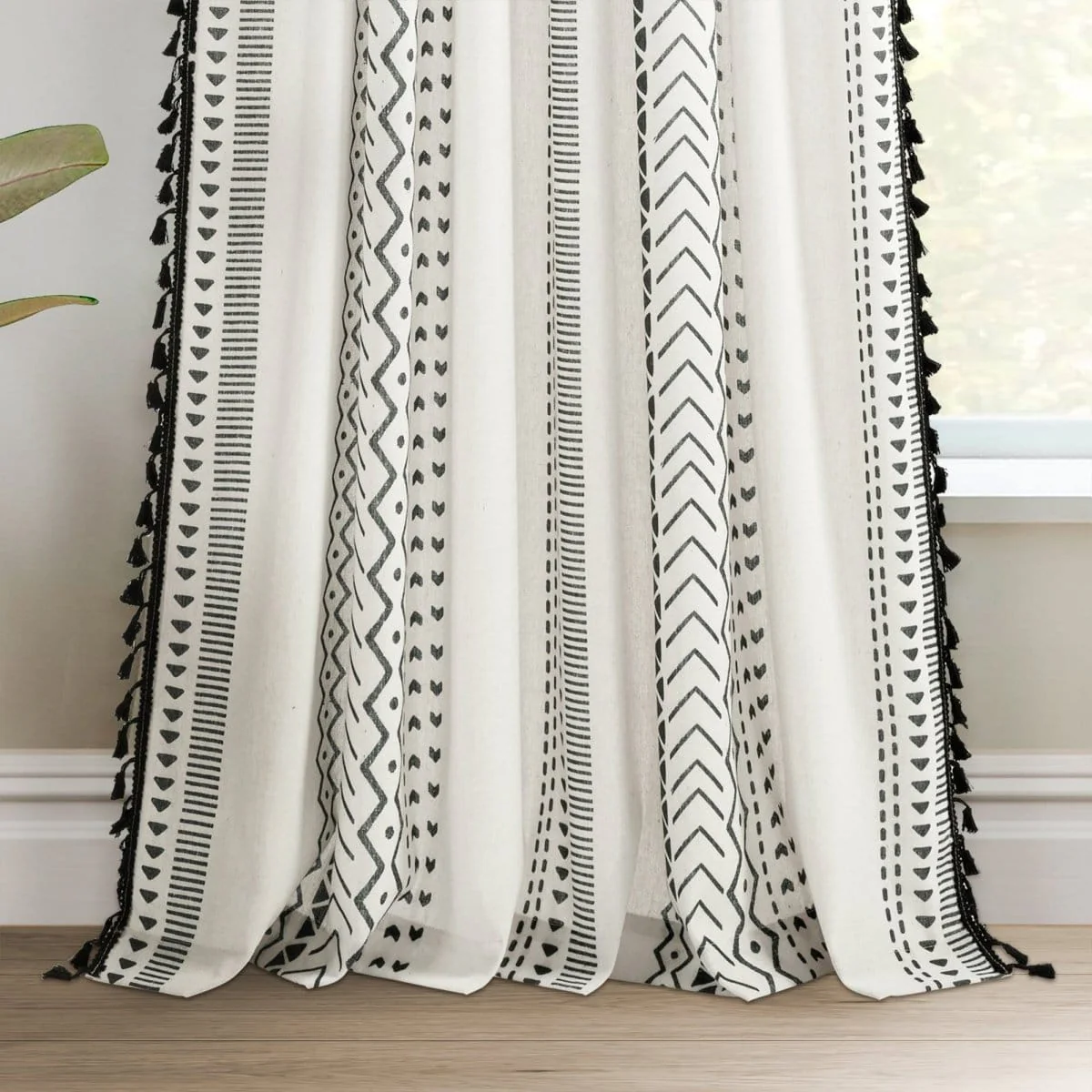 Hygge Boho Stripe Tassel Window Curtain Panel Set - Image 4