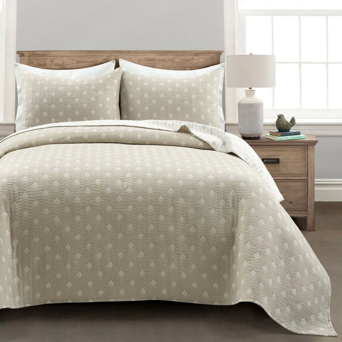 Hygge Kantha Pick Stitch Yarn Dyed Cotton Jacquard Quilt/Coverlet Set - Image 5
