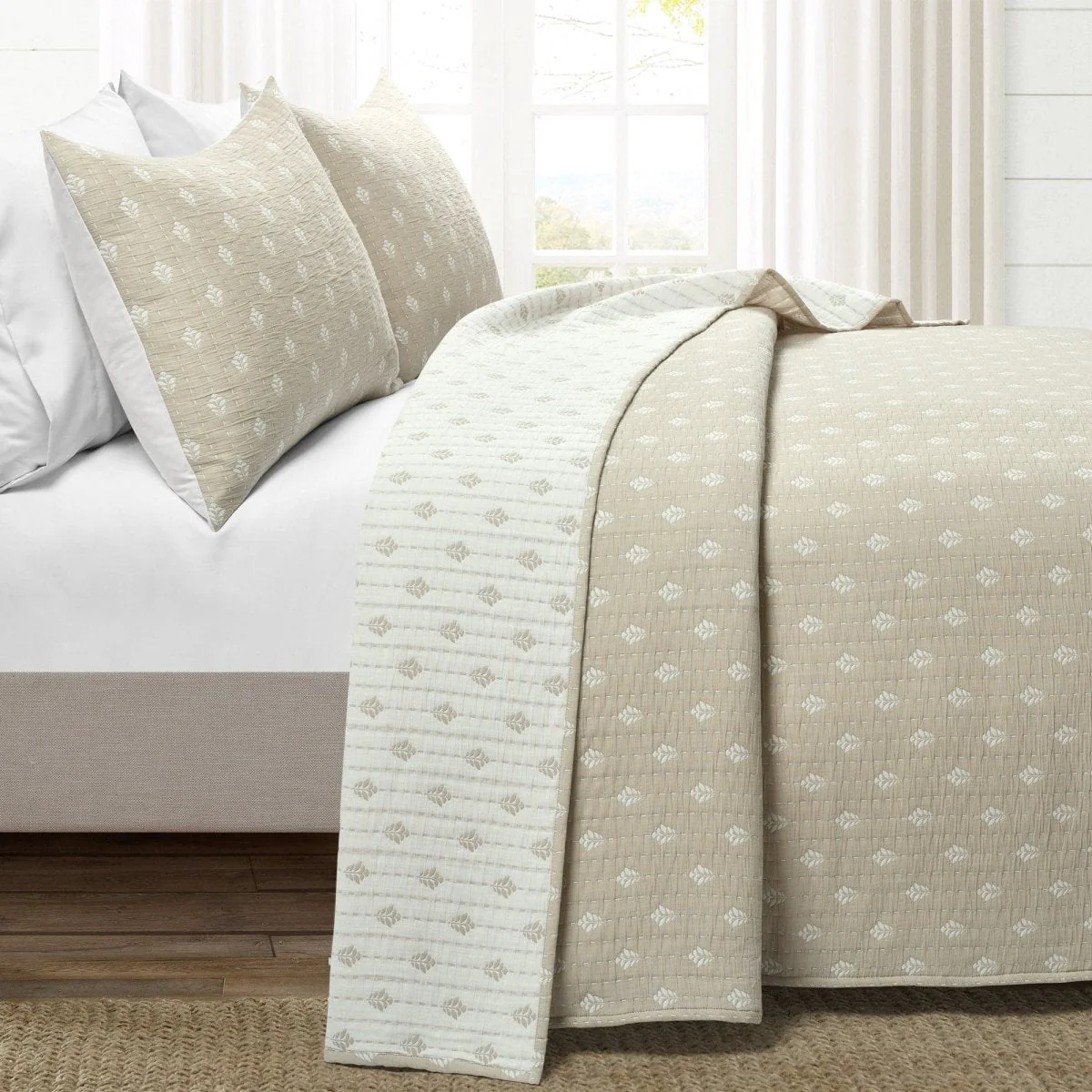 Hygge Kantha Pick Stitch Yarn Dyed Cotton Jacquard Quilt/Coverlet Set - Image 8