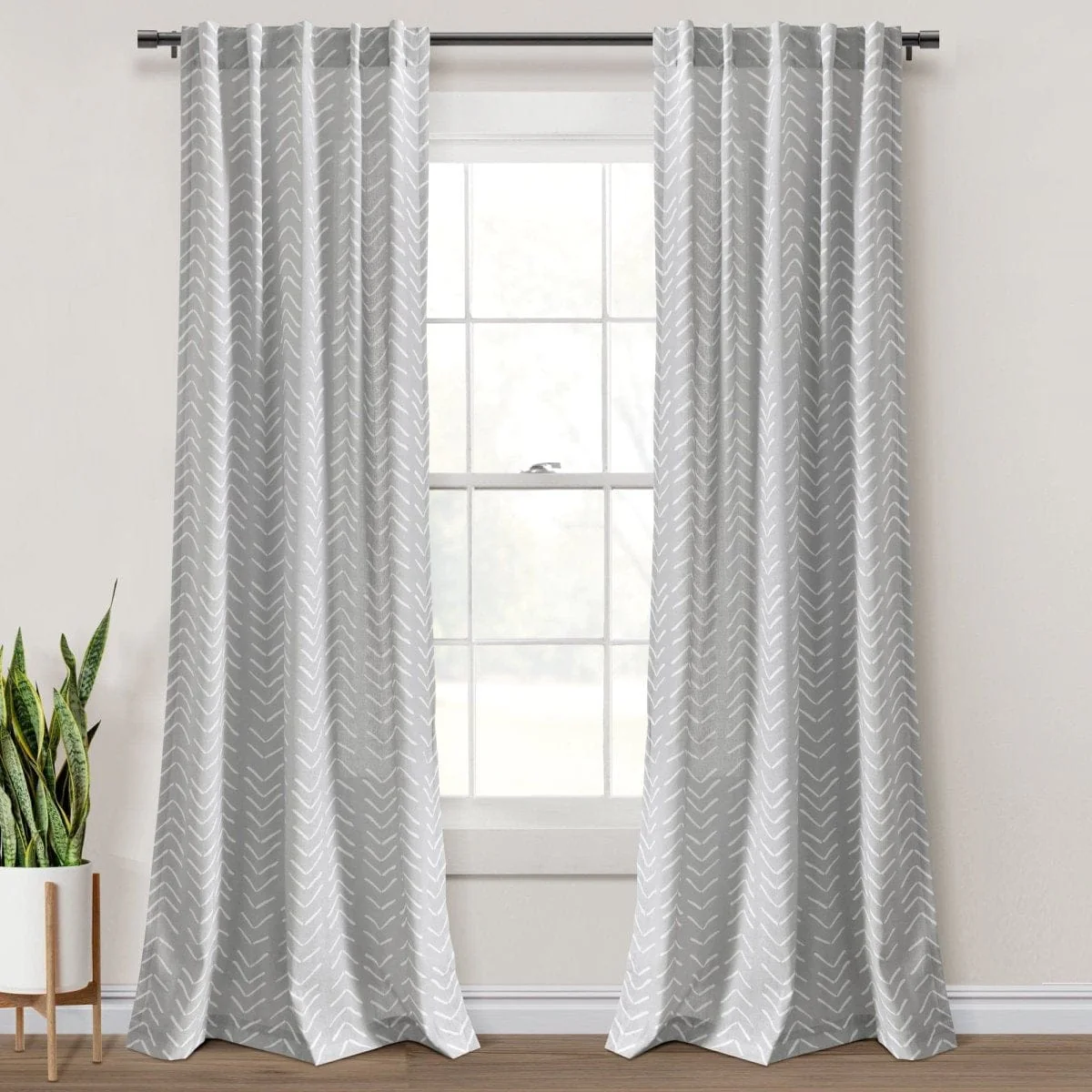 Hygge Modern Arrow Faux Linen Window Curtain Panel Set - Image 3