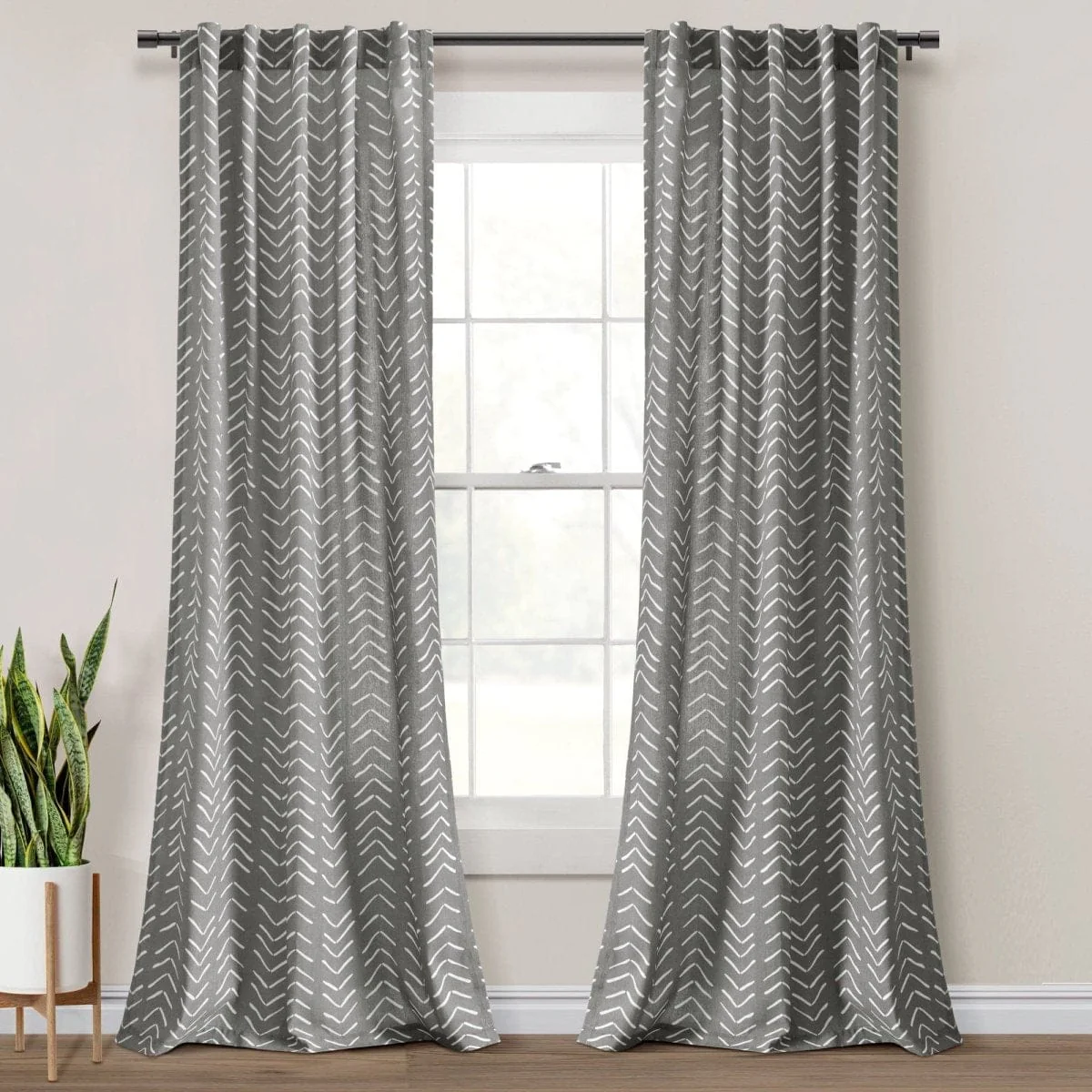 Hygge Modern Arrow Faux Linen Window Curtain Panel Set - Image 4
