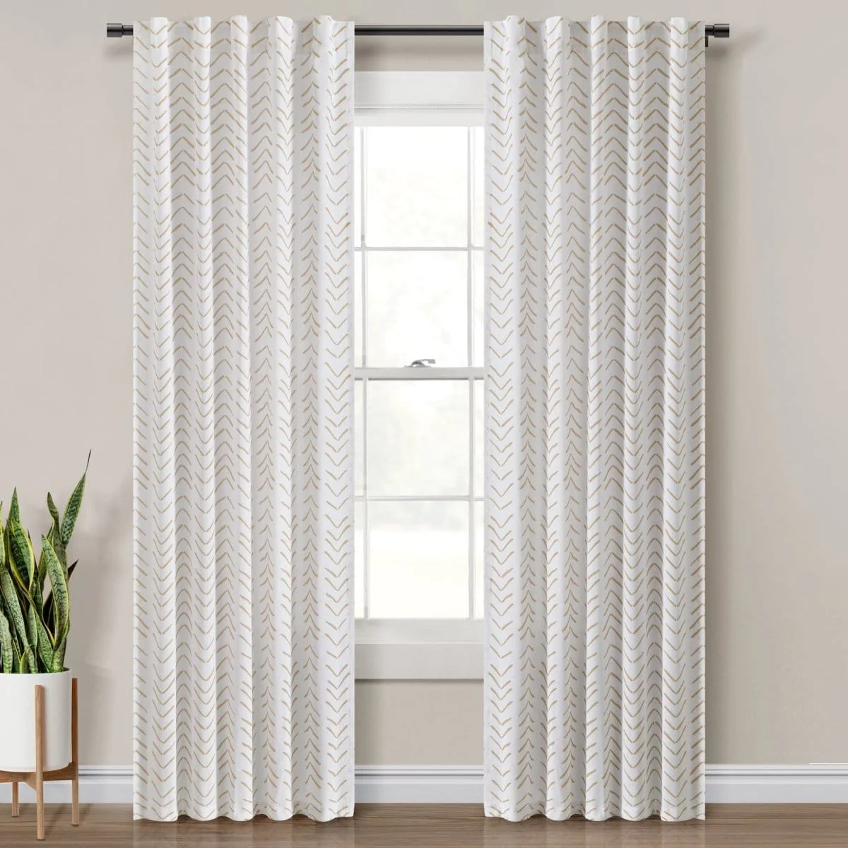 Hygge Modern Arrow Faux Linen Window Curtain Panel Set - Image 5