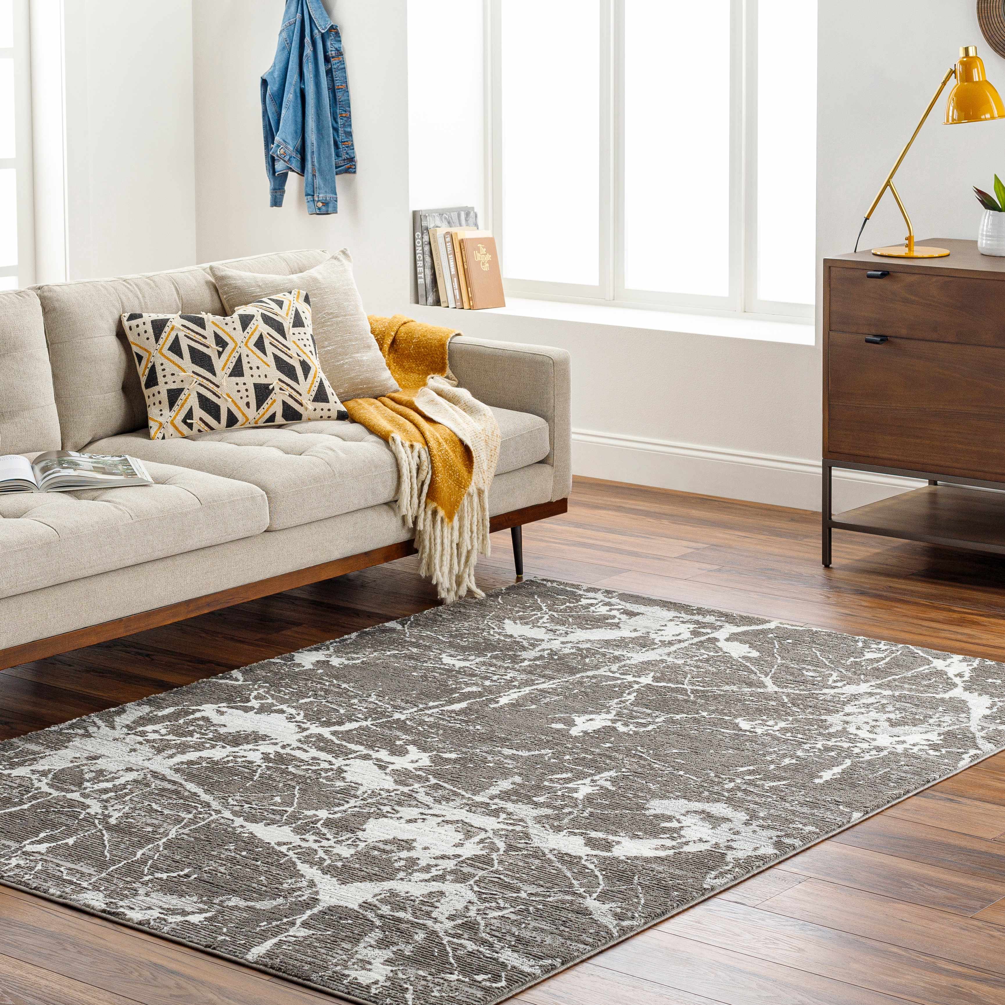 Ianto Charcoal Marble Washable Area Rug - Clearance - Image 2