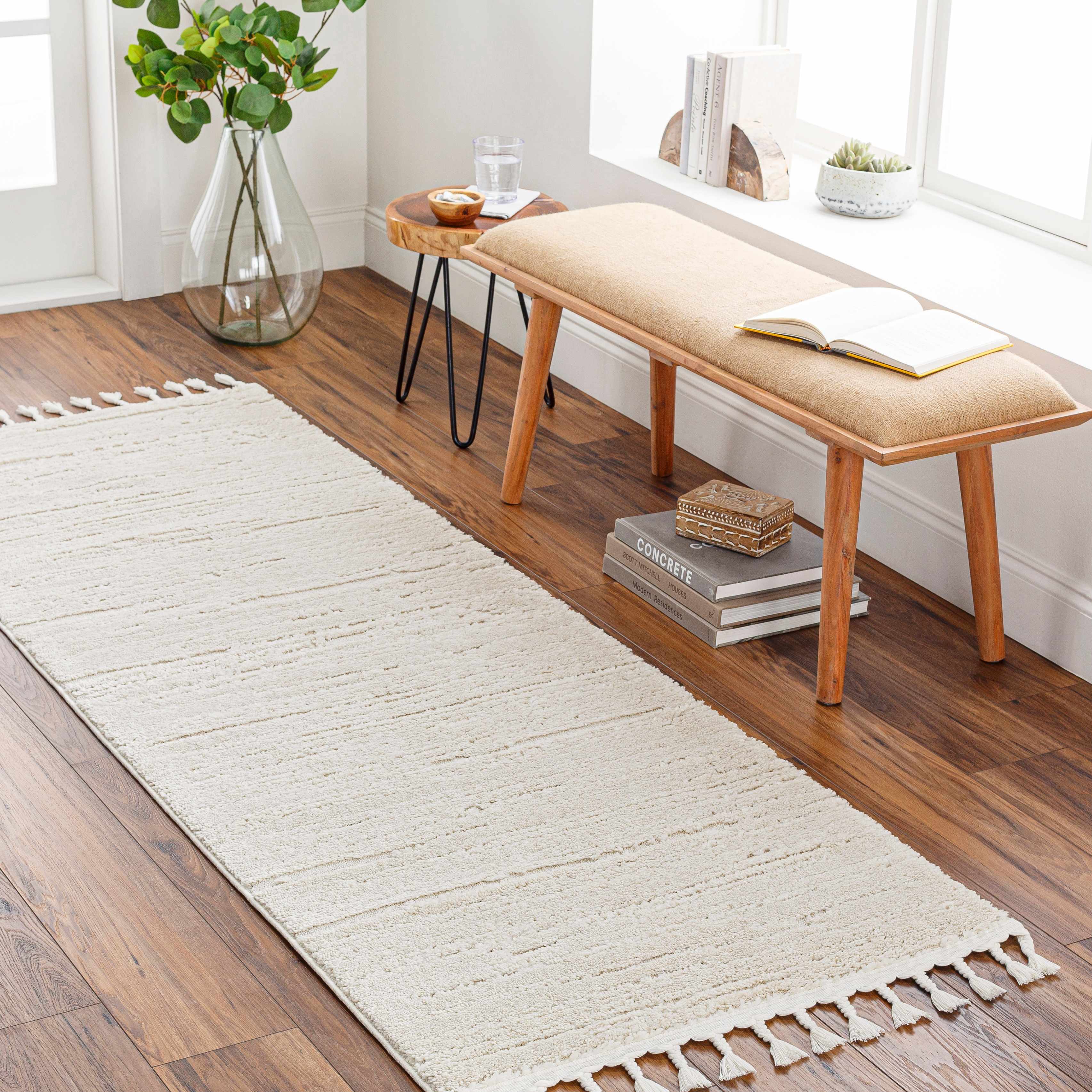 Ibarra Textured Ivory High/Low Pile Rug with Tassels - Image 11