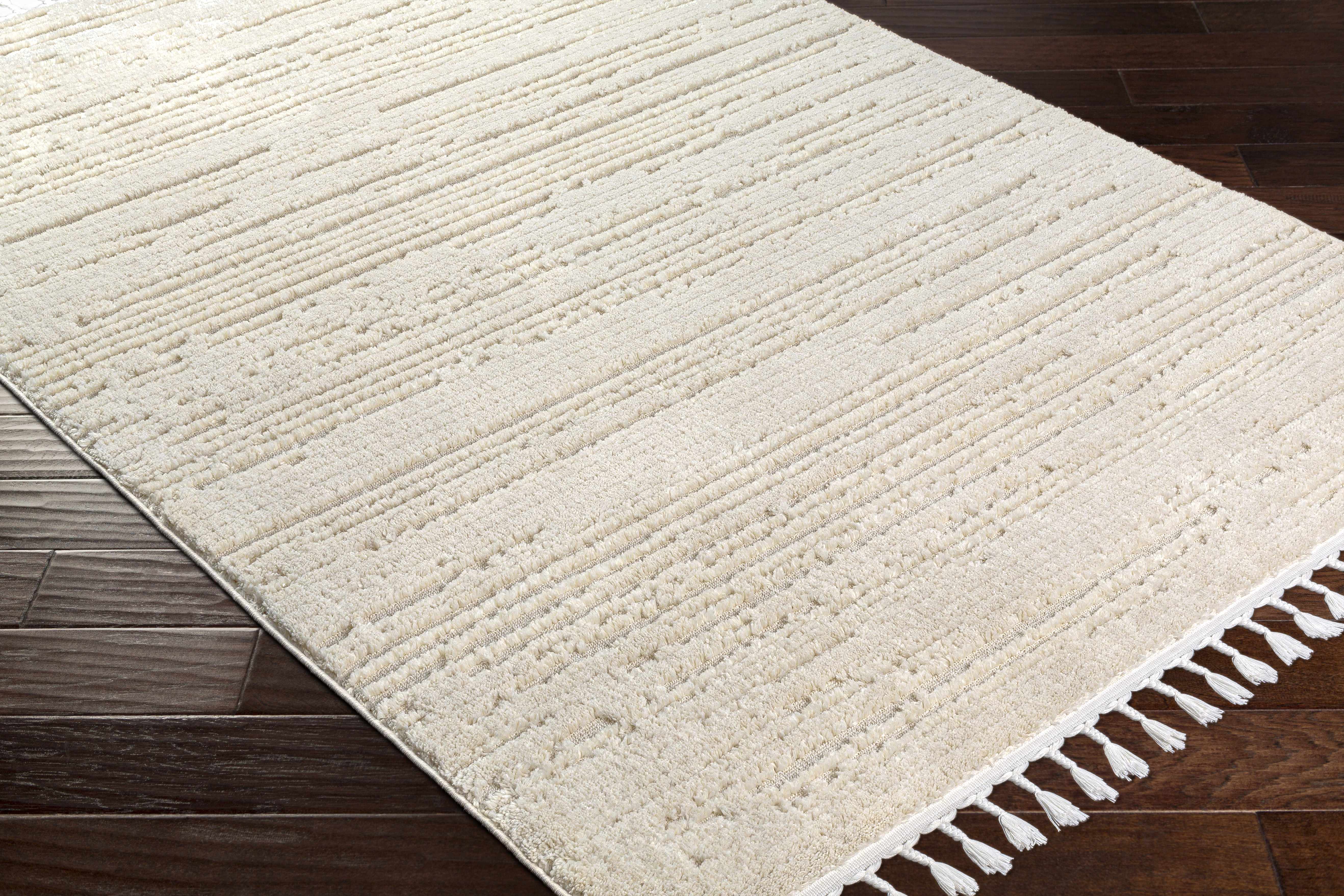Ibarra Textured Ivory High/Low Pile Rug with Tassels - Image 12