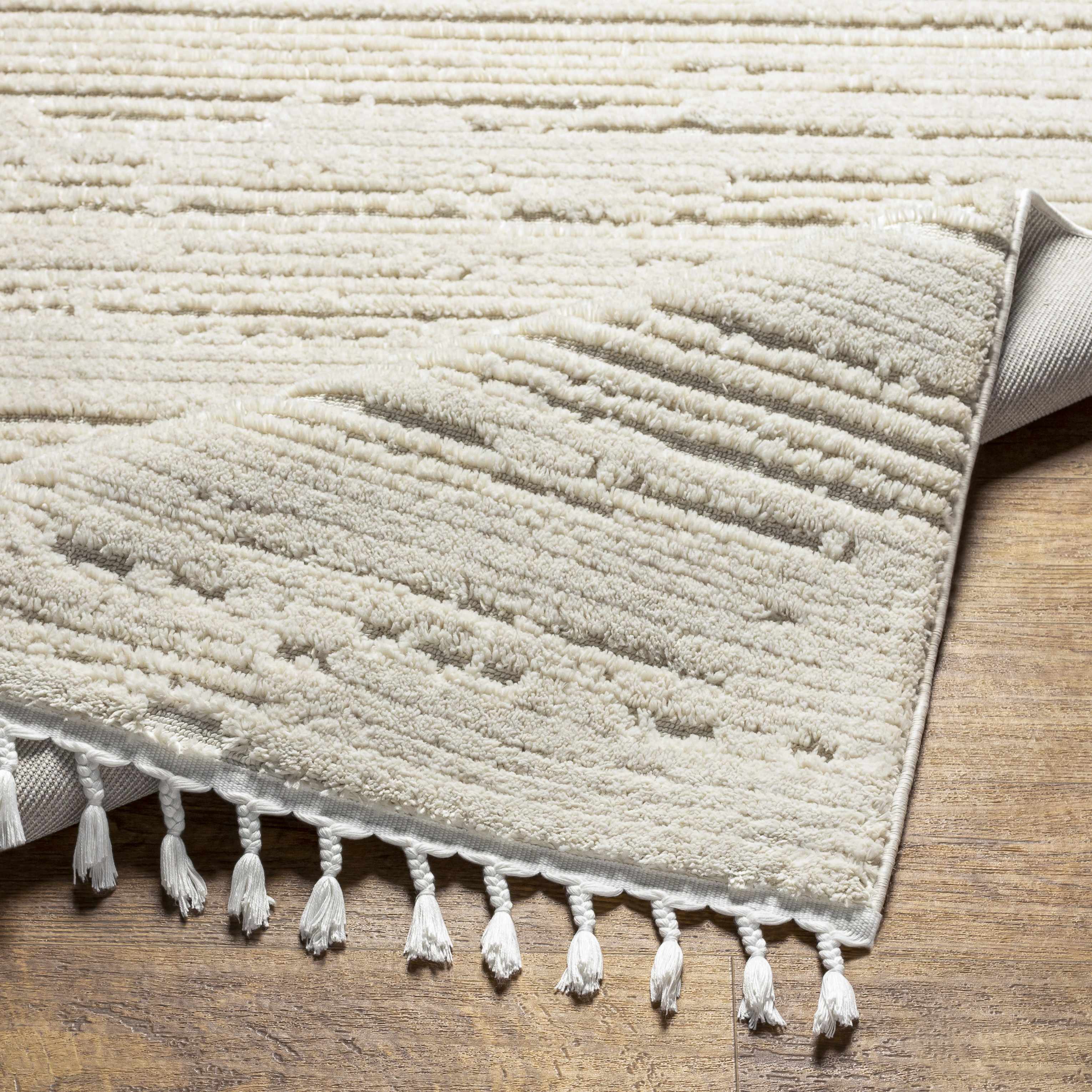Ibarra Textured Ivory High/Low Pile Rug with Tassels - Image 13