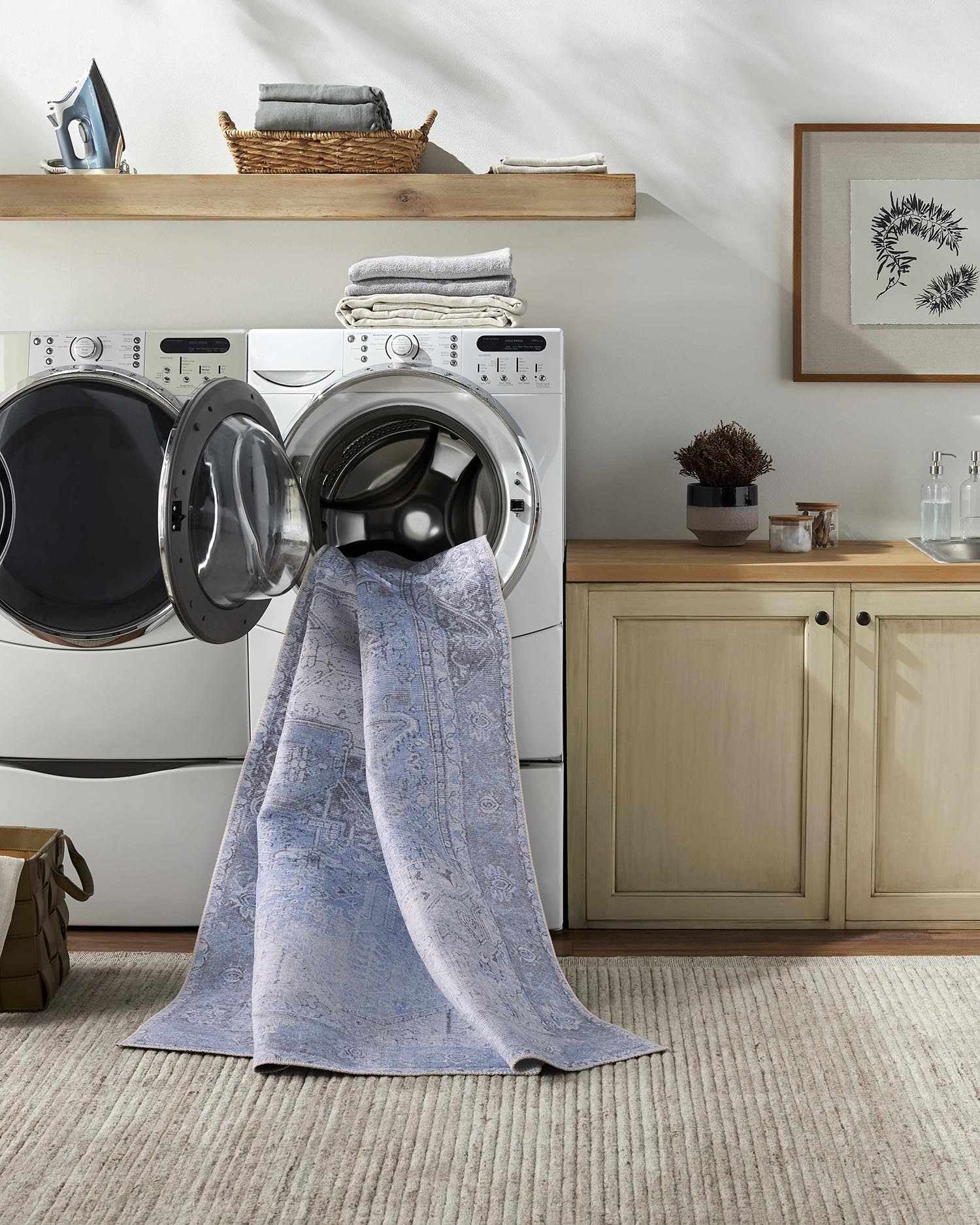 Ice Blue Flat Pile Washable Rug - Clearance - Image 12