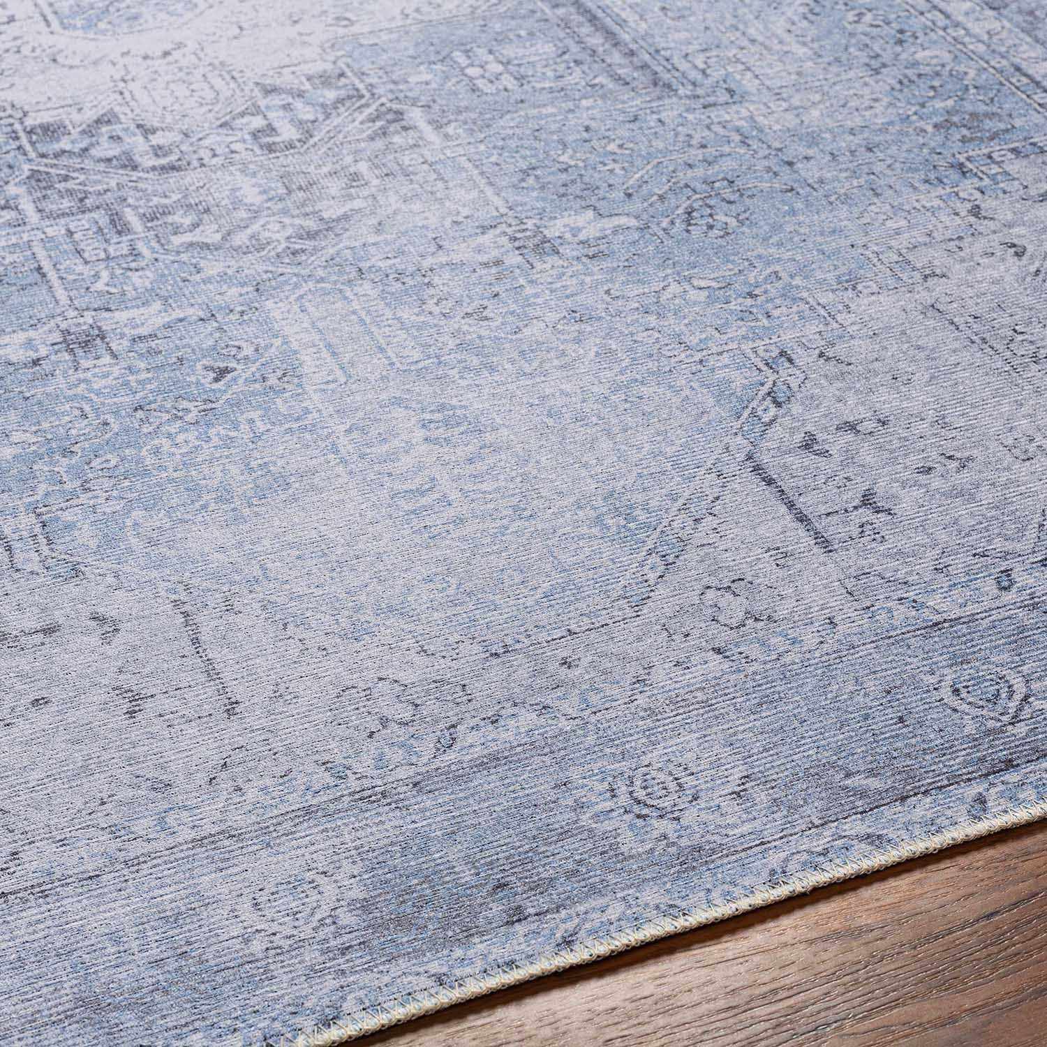Ice Blue Flat Pile Washable Rug - Clearance - Image 13