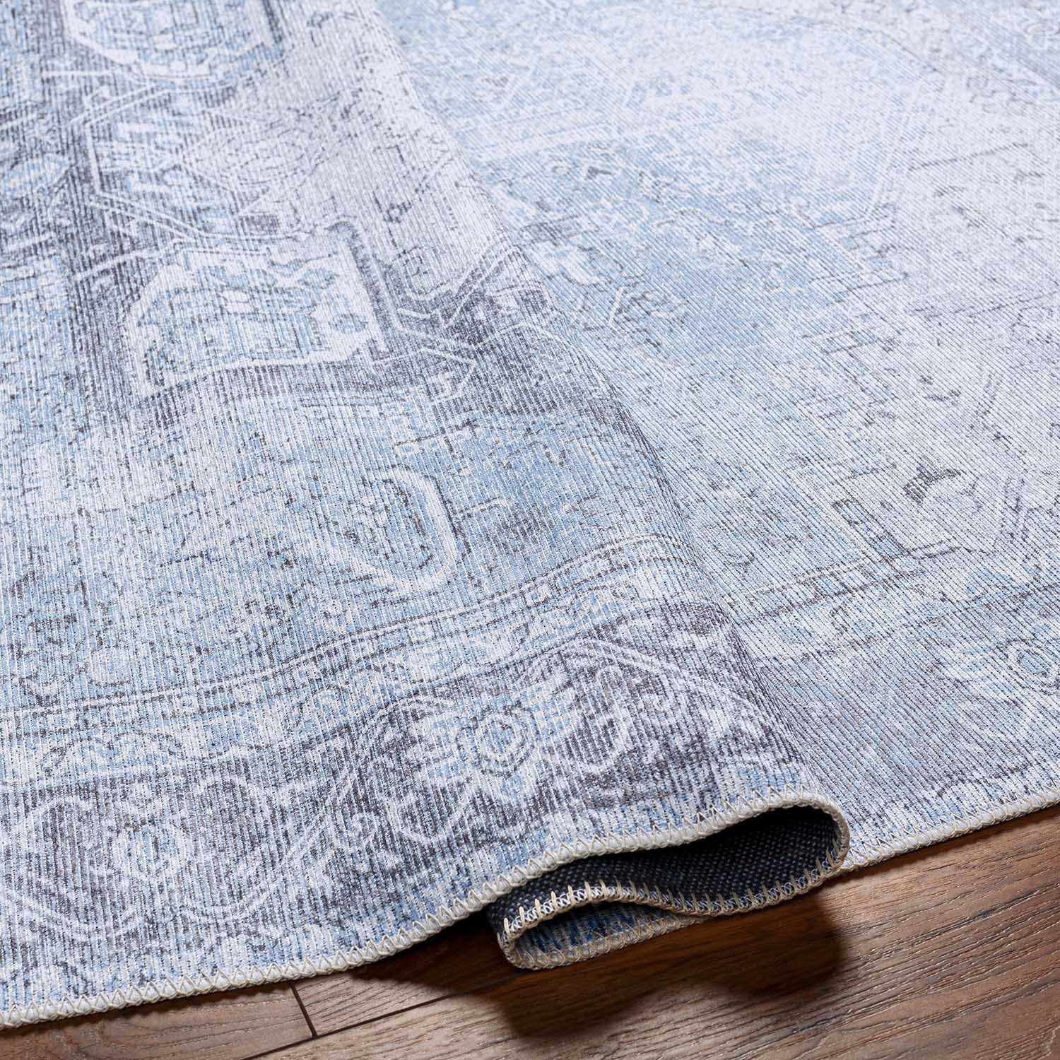 Ice Blue Flat Pile Washable Rug - Clearance - Image 14