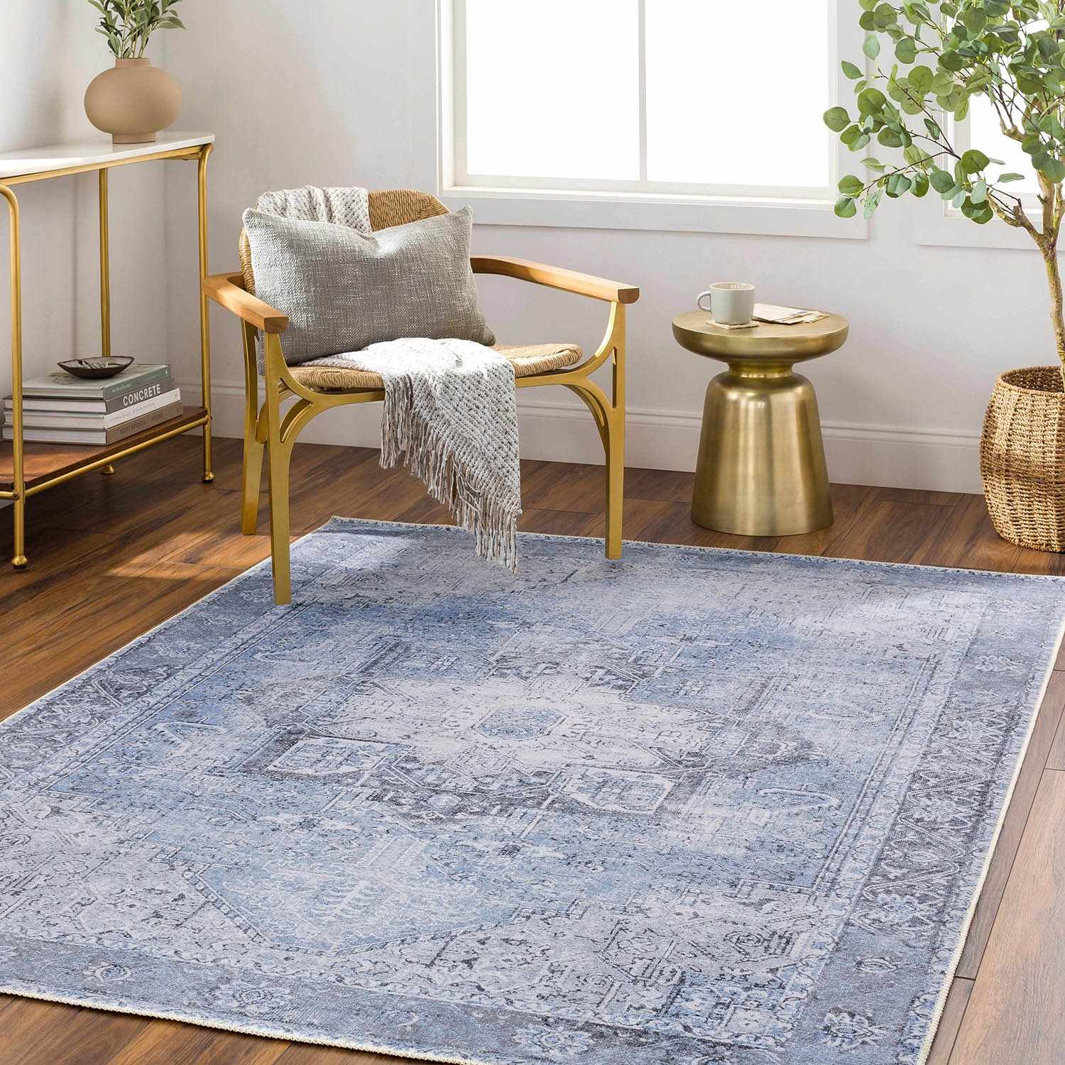Ice Blue Flat Pile Washable Rug - Clearance - Image 2