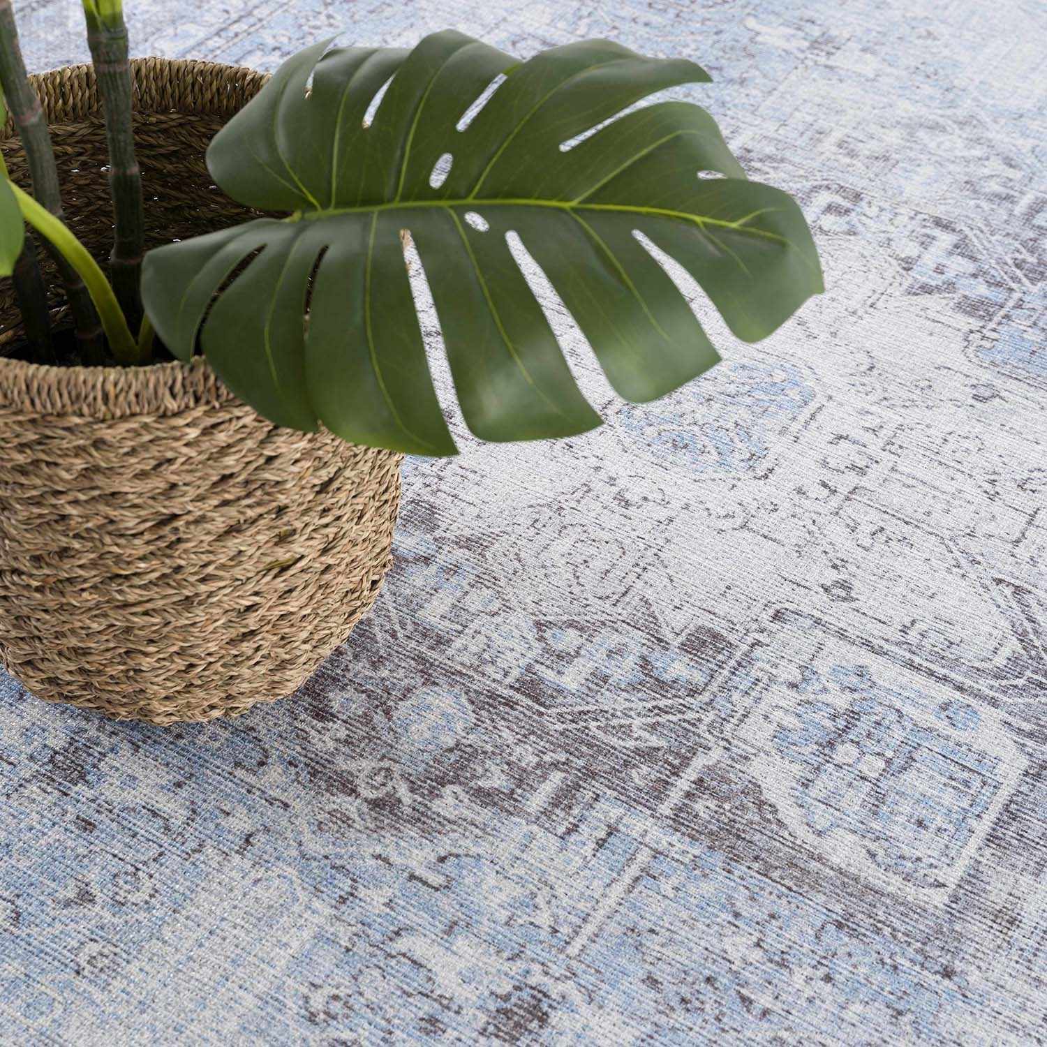 Ice Blue Flat Pile Washable Rug - Clearance - Image 4