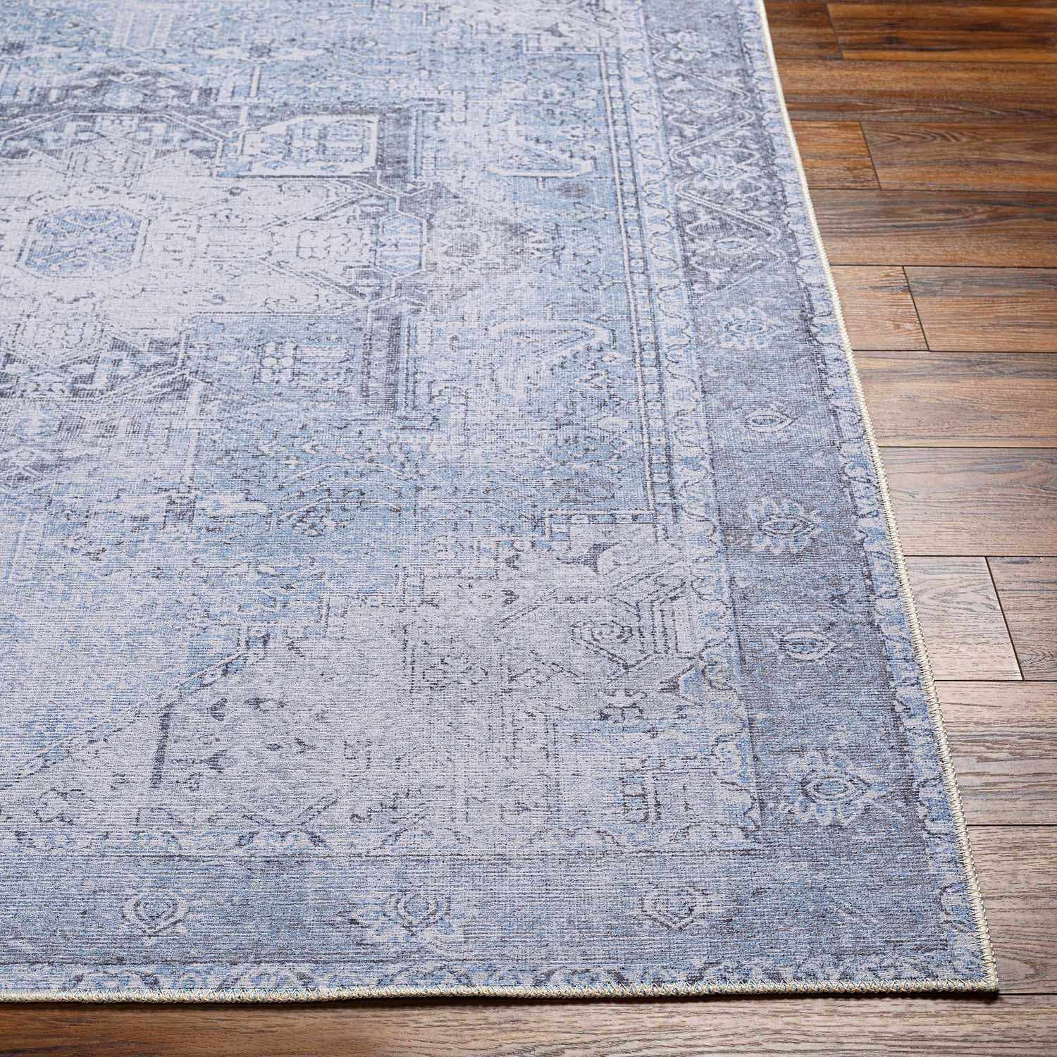 Ice Blue Flat Pile Washable Rug - Clearance - Image 5