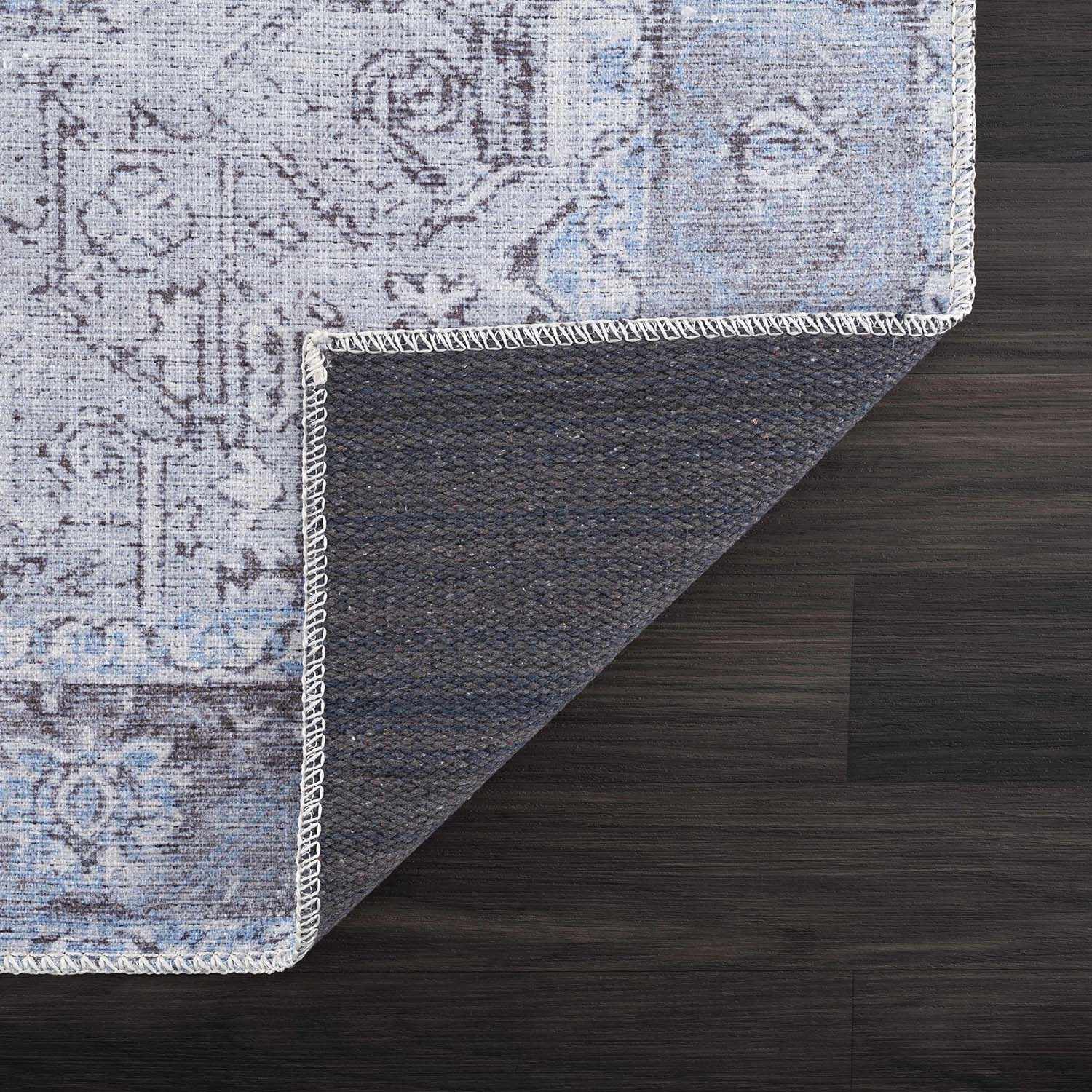 Ice Blue Flat Pile Washable Rug - Clearance - Image 6