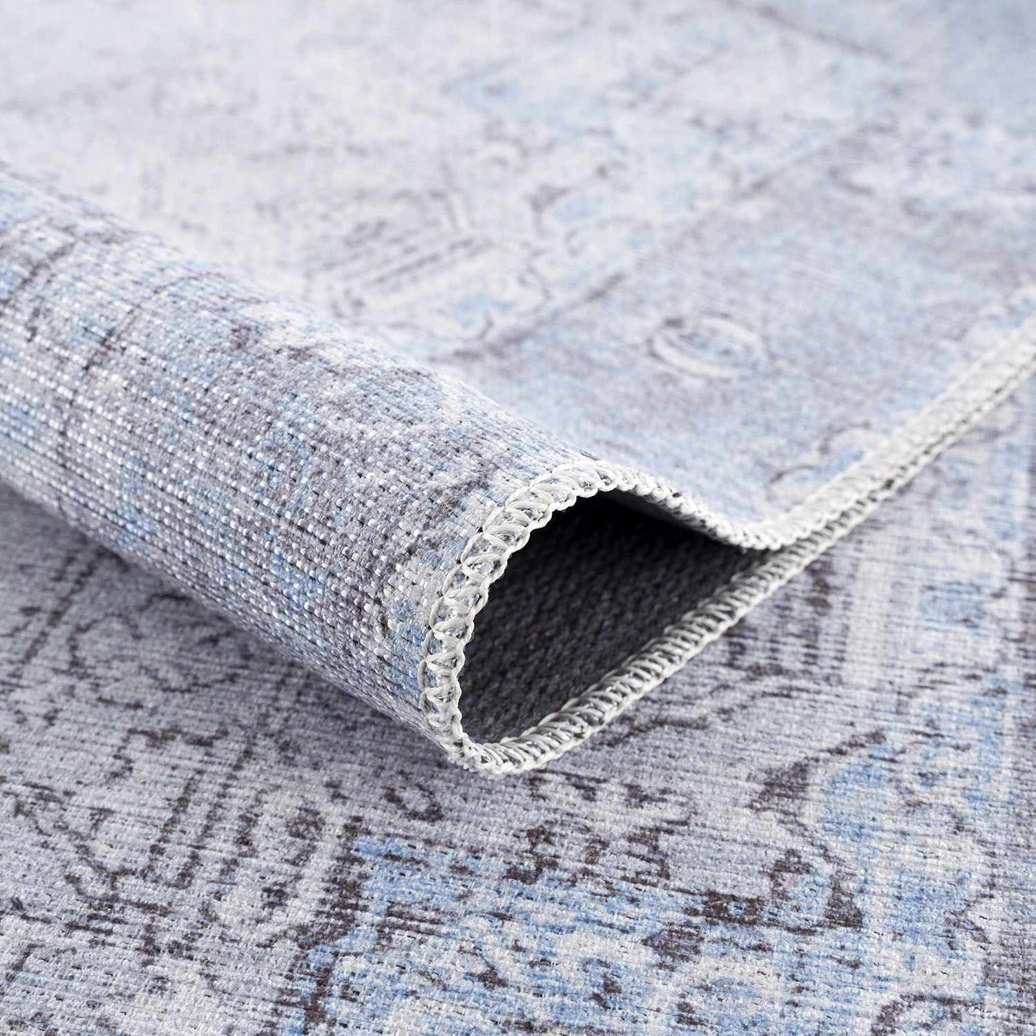 Ice Blue Flat Pile Washable Rug - Clearance - Image 7