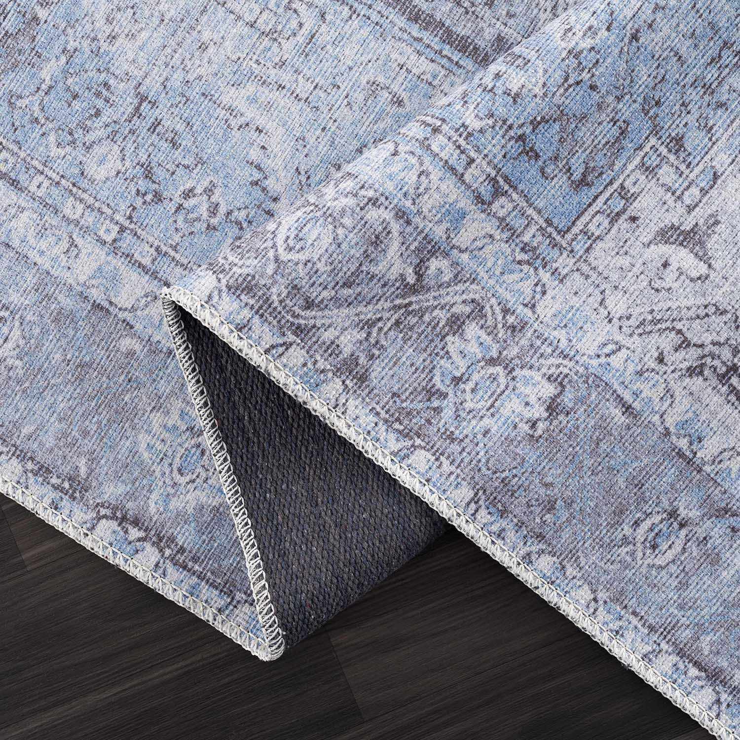 Ice Blue Flat Pile Washable Rug - Clearance - Image 8