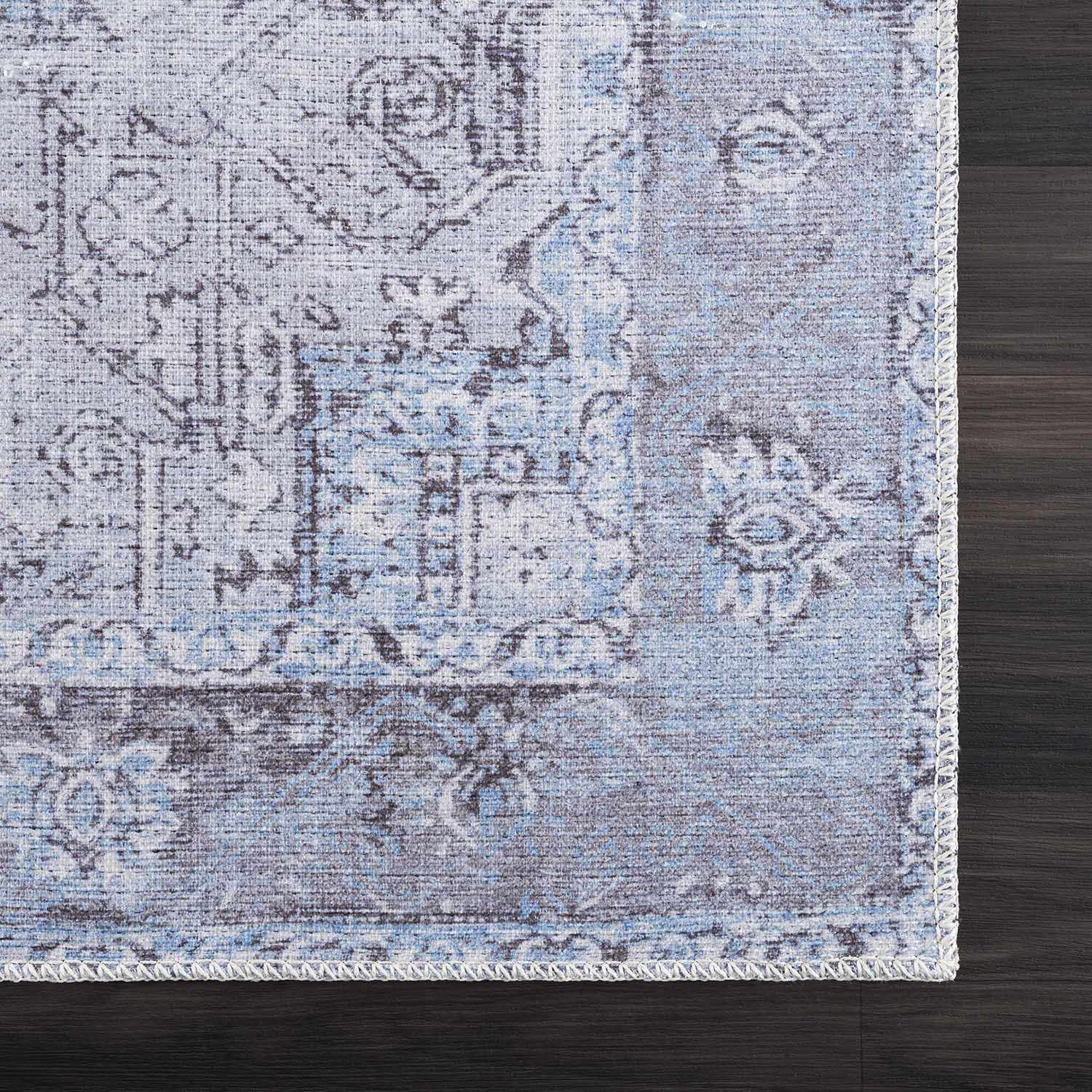 Ice Blue Flat Pile Washable Rug - Clearance - Image 9