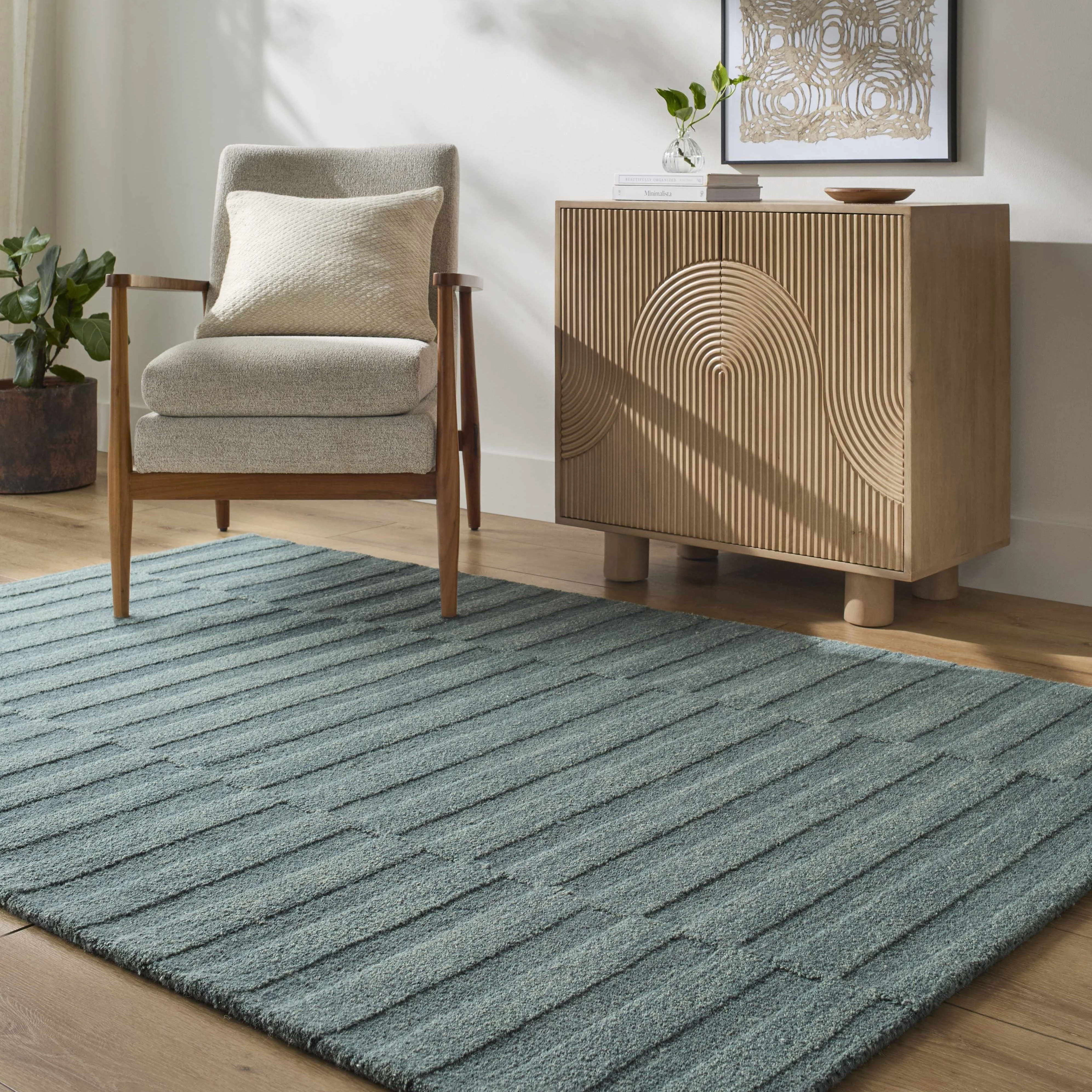 Idaho Broken-Stiped Petrol Blue Area Rug - Image 2