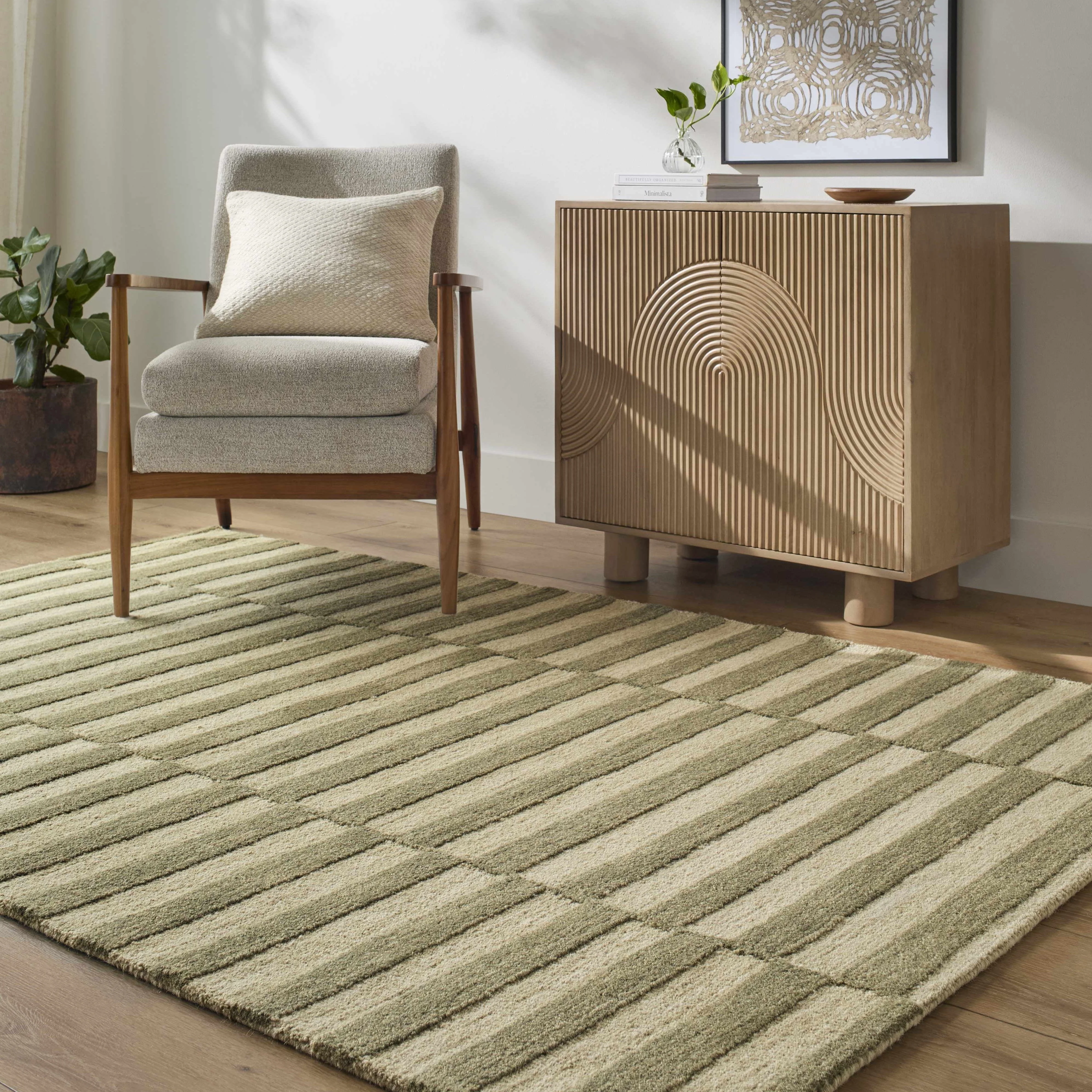 Idaho Broken-Striped Green Area Rug - Image 2