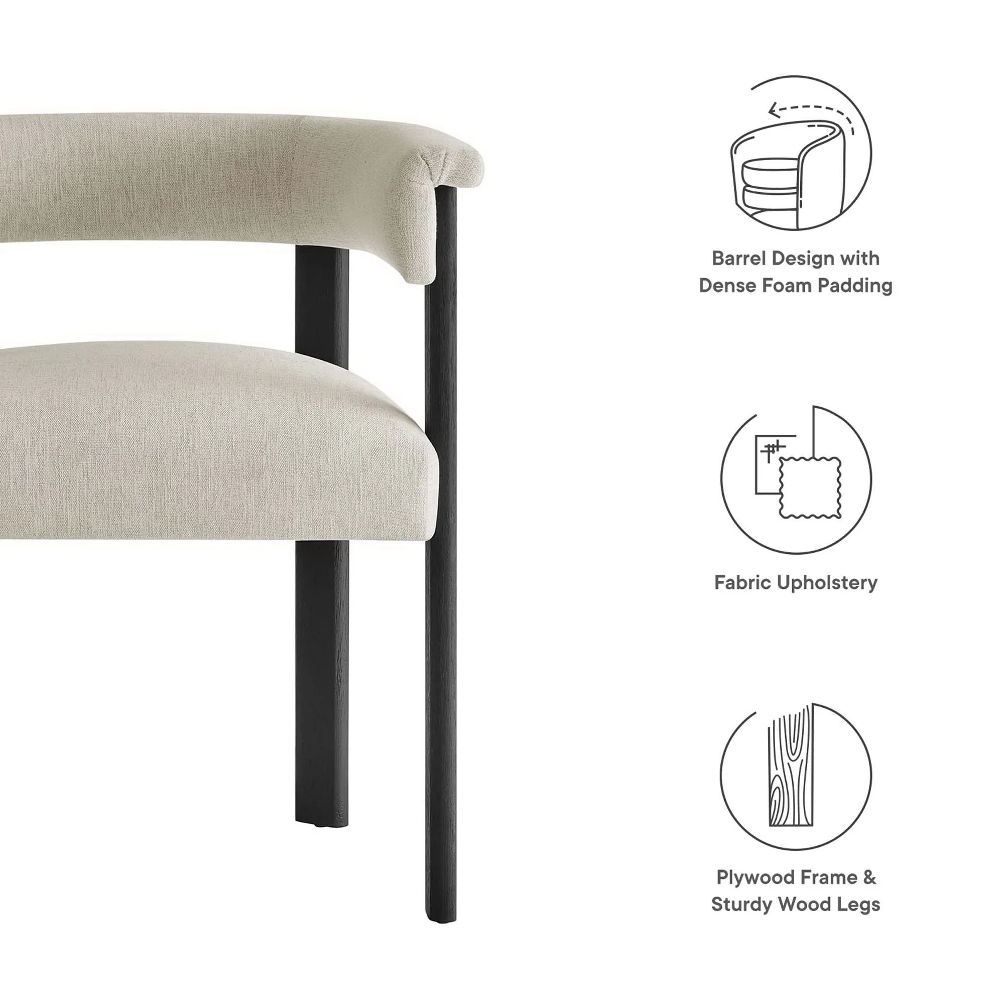 Imogen Fabric Upholstered Barrel Dining Chairs Set of 2 - Image 3
