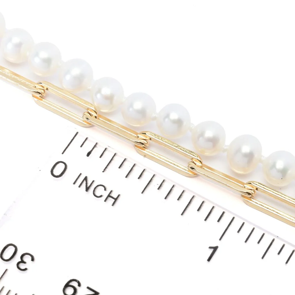 Imperial Pearl Freshwater Cultured Pearl & Paperclip Chain 2-Row Bracelet - Image 2