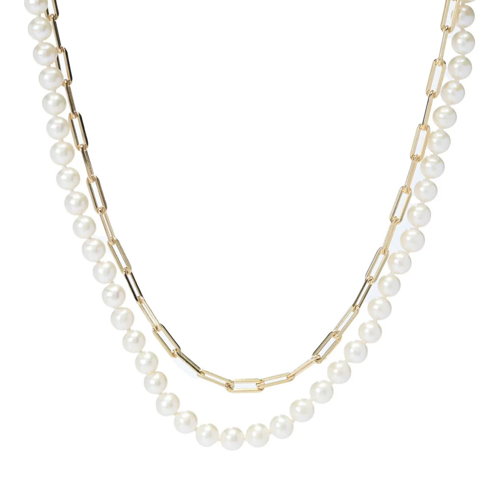 Imperial Pearl Freshwater Cultured Pearl & Paperclip Chain 2-Row Necklace - Image 3