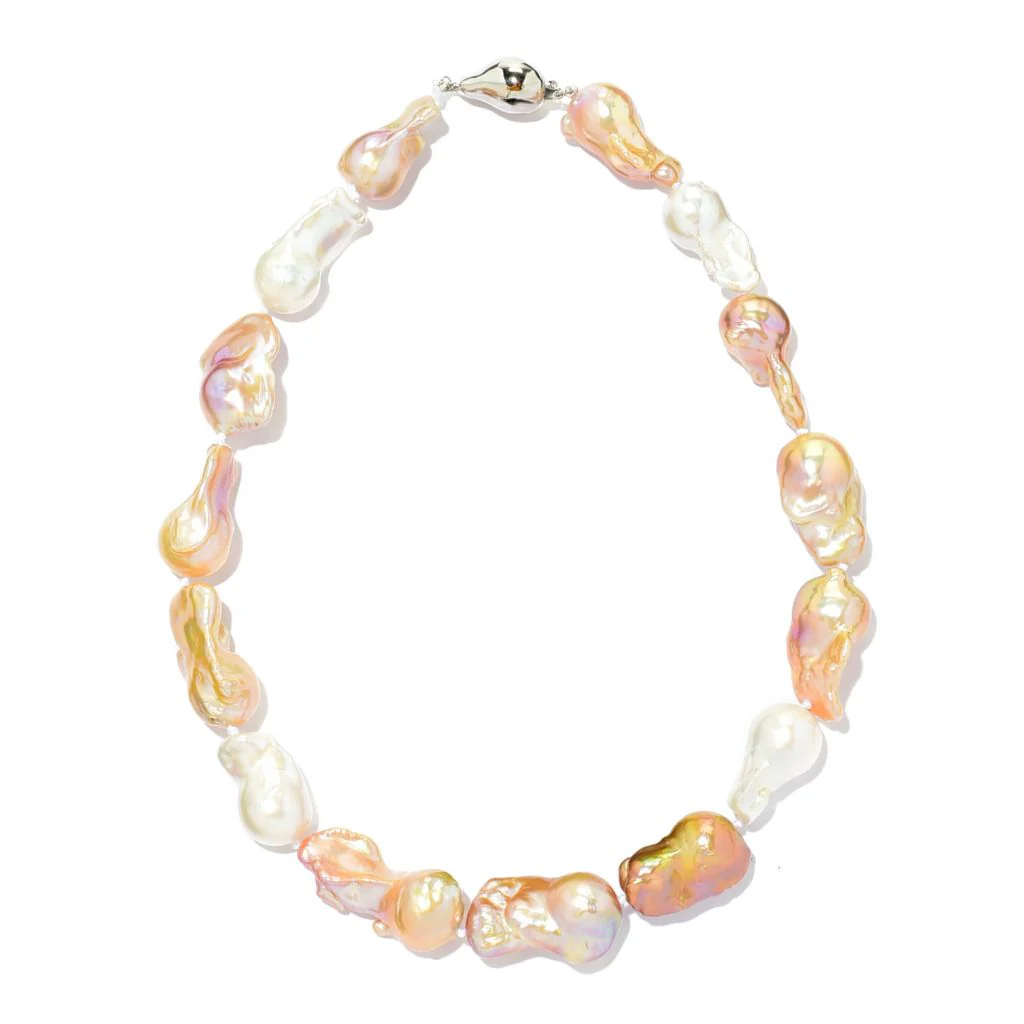Imperial Pearl Sterling Silver 13-18mm Nuc Baroque Fresh Water Pearl Strand Necklace - Image 2