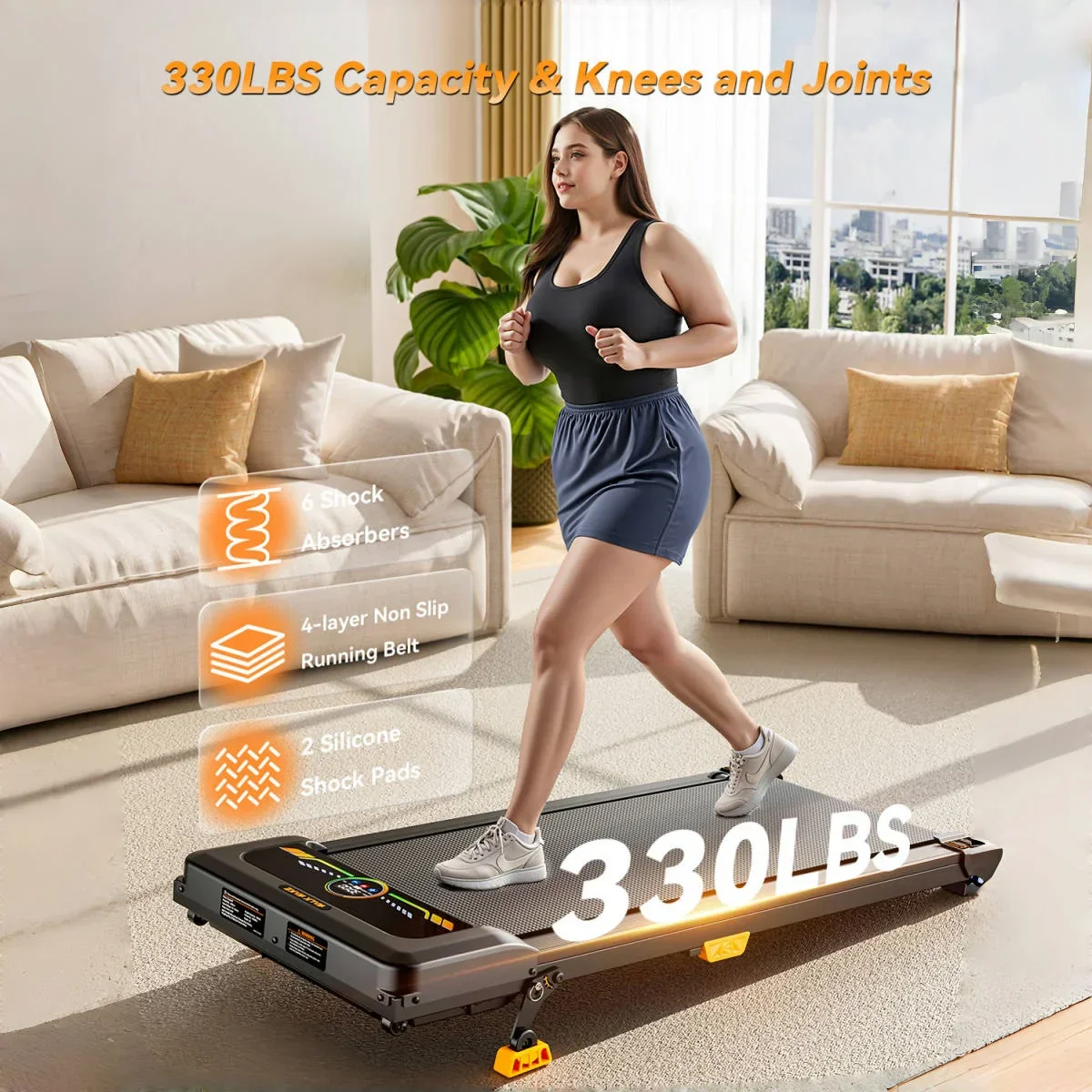 Incline Walking Pad Under Desk Treadmill 2.5HP Portable with Remote 330lb Cap - Image 6