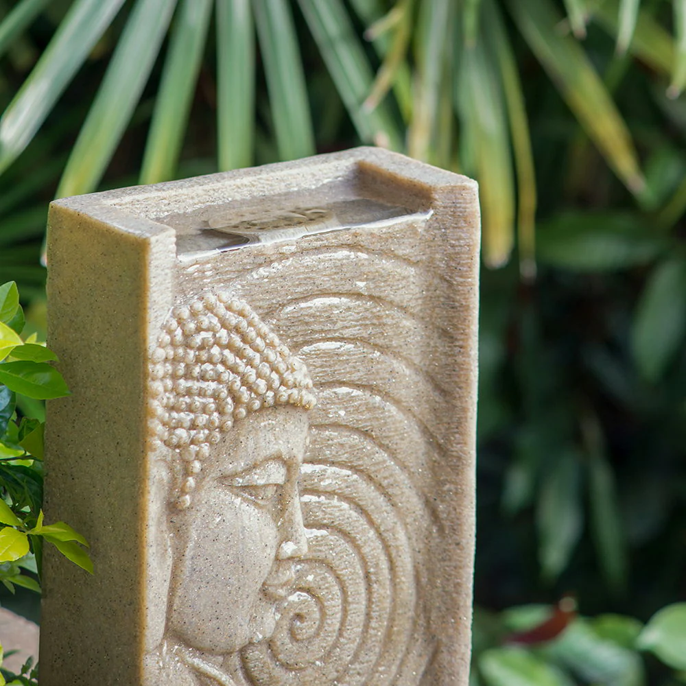 Indoor Buddha Water Fountain Polyresin Tabletop Fountain with LED Light - Beige - Image 2