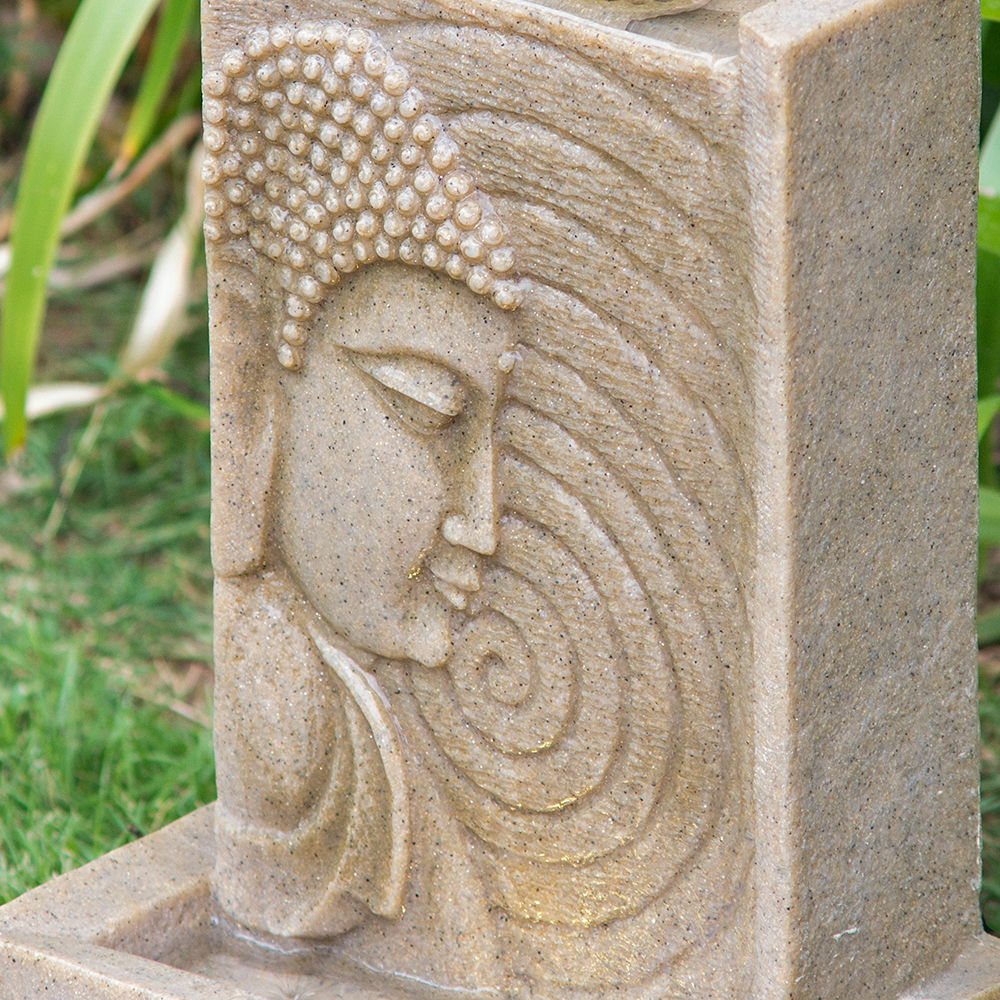 Indoor Buddha Water Fountain Polyresin Tabletop Fountain with LED Light - Beige - Image 3