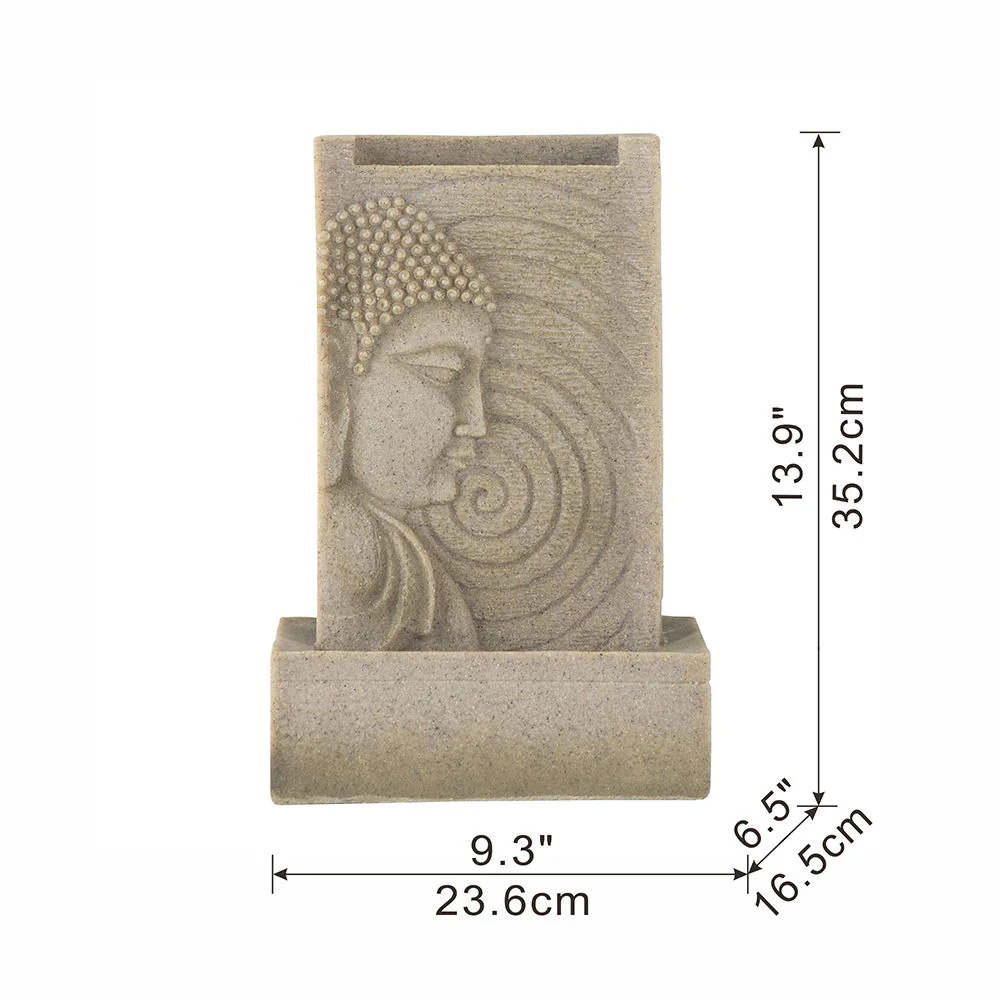 Indoor Buddha Water Fountain Polyresin Tabletop Fountain with LED Light - Beige - Image 4