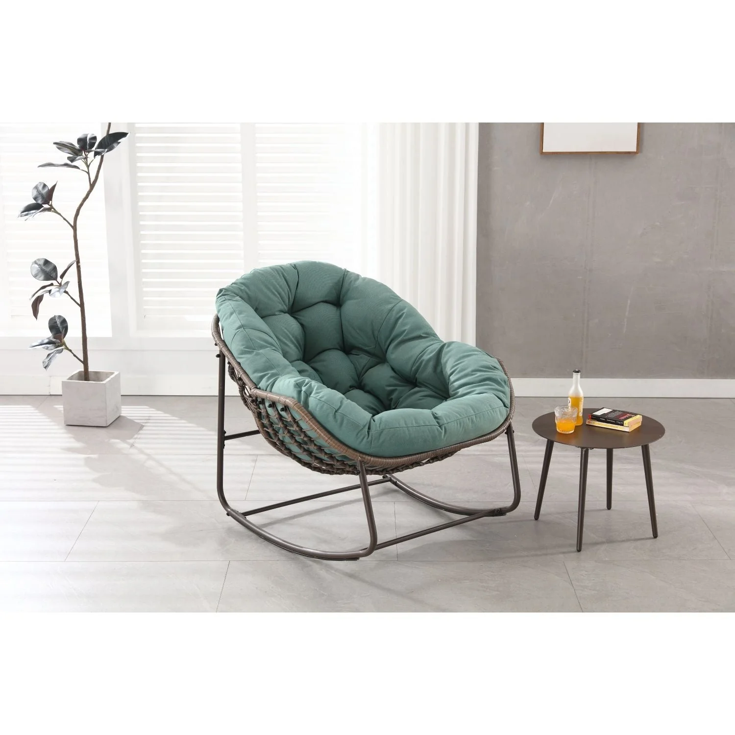 Indoor / Outdoor Oversized Wicker Egg Rocker Chair - Light Green - Image 2