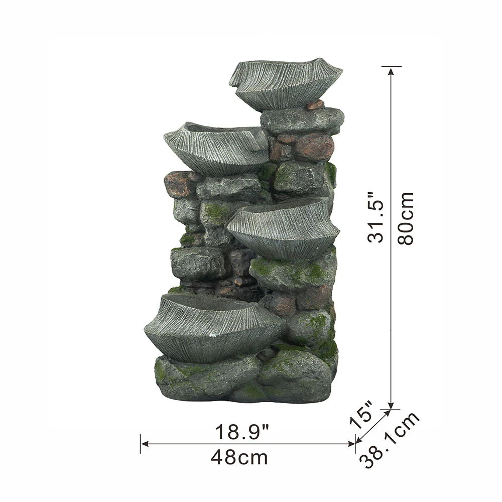 Indoor Outdoor Stone Water Fountain - 4 Tier Polyresin with LED Light - Image 4