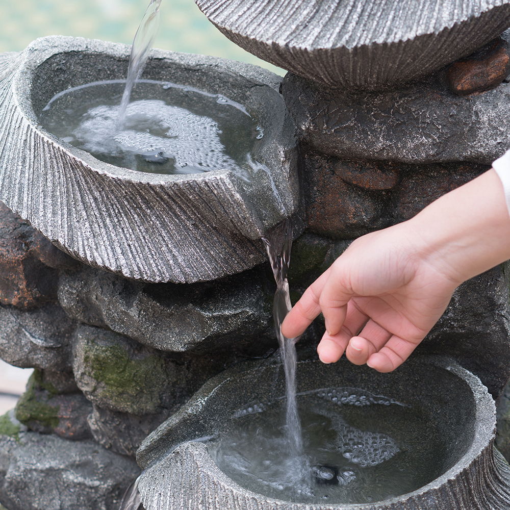 Indoor Outdoor Stone Water Fountain - 4 Tier Polyresin with LED Light - Image 5