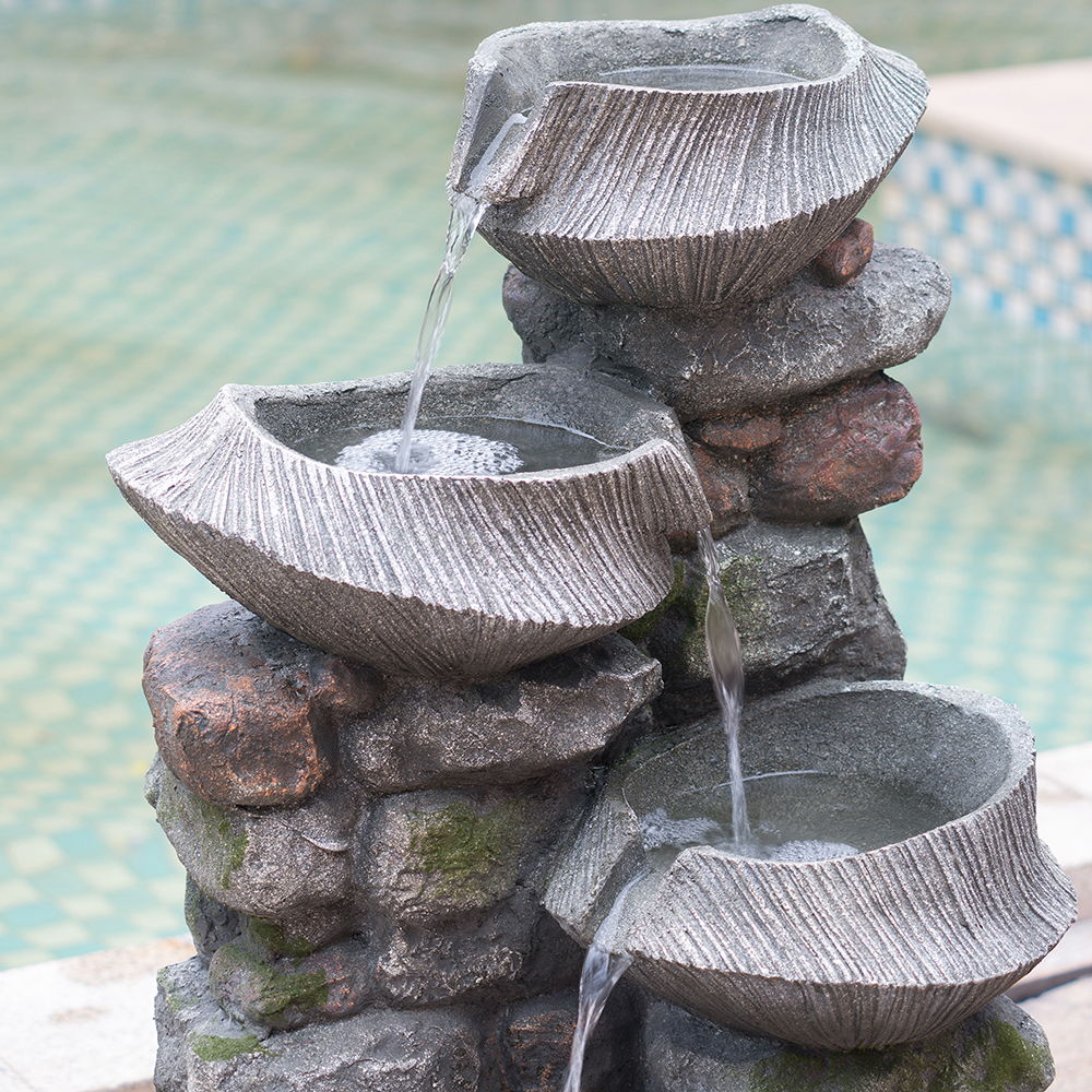 Indoor Outdoor Stone Water Fountain - 4 Tier Polyresin with LED Light - Image 7