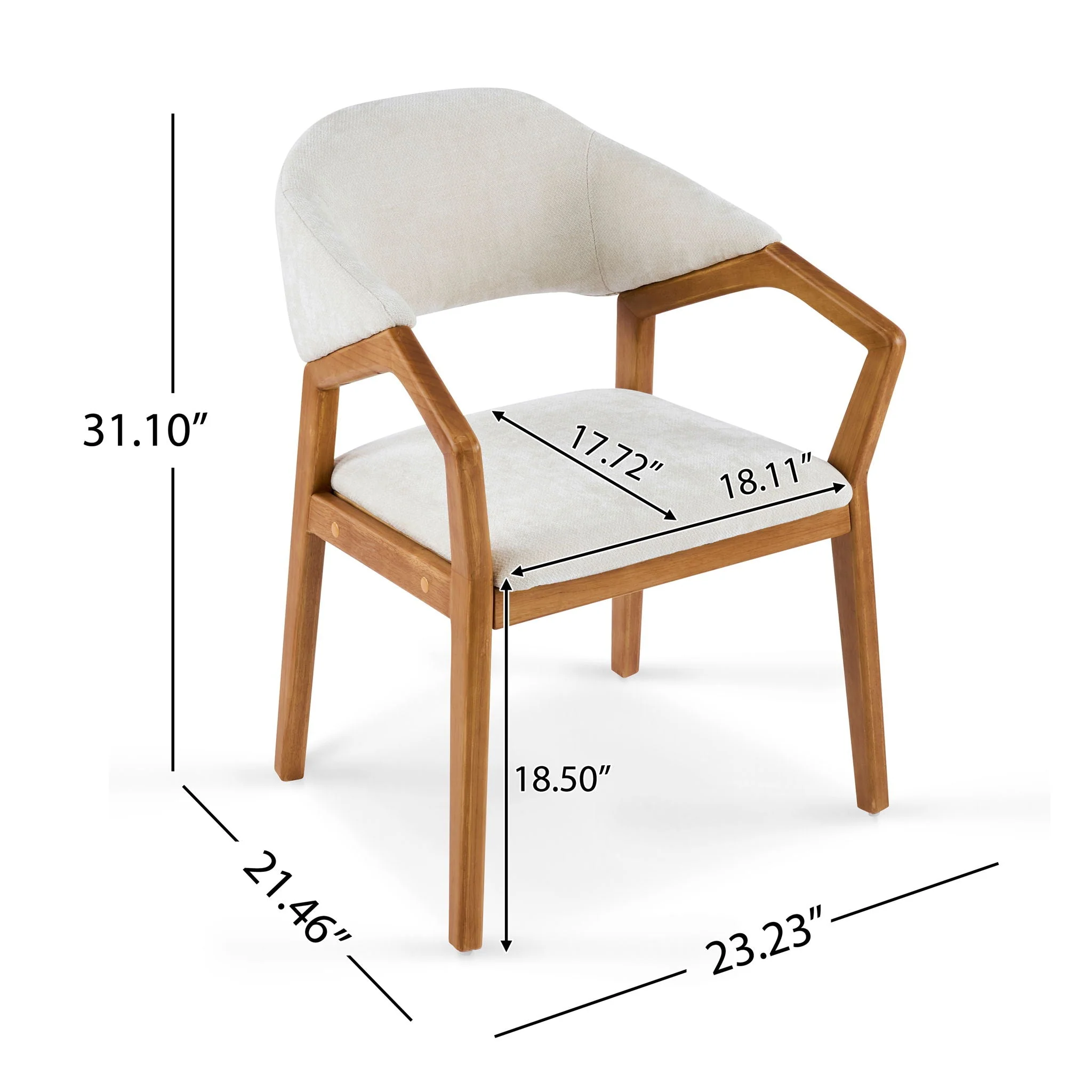 Indoor Upholstered Dining Armchair (Set of 2) - Beige / Teak - Image 3