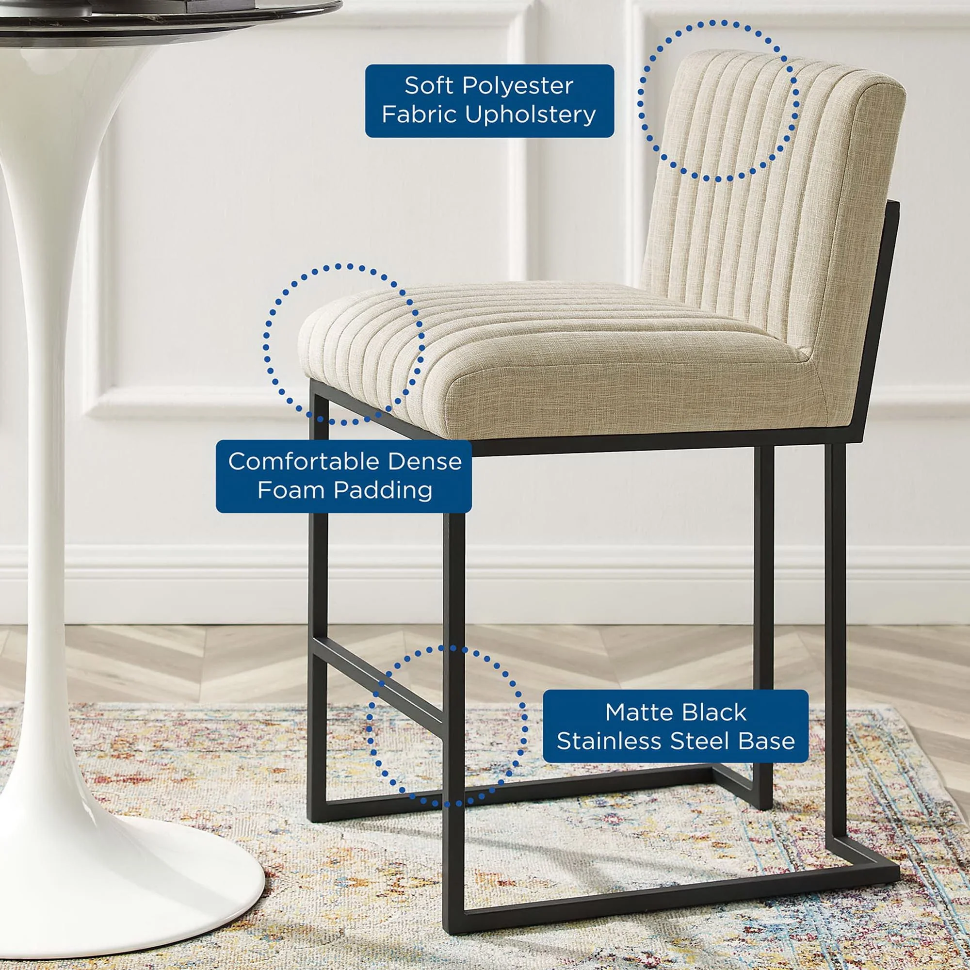 Indulge Channel Tufted Fabric Counter Stool by Modway - Image 2