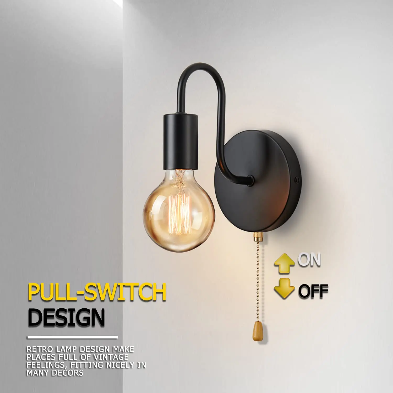 Industrial Black Wall Sconce – Nordic E27 Iron Lamp for Bedroom & Bathroom Decor