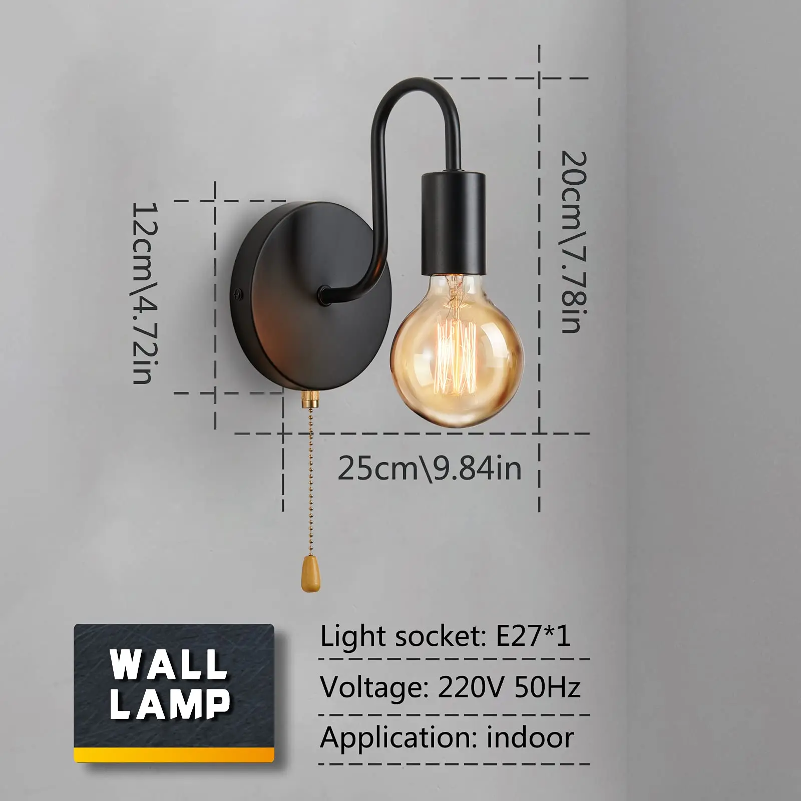 Industrial Black Wall Sconce – Nordic E27 Iron Lamp for Bedroom & Bathroom Decor - Image 3