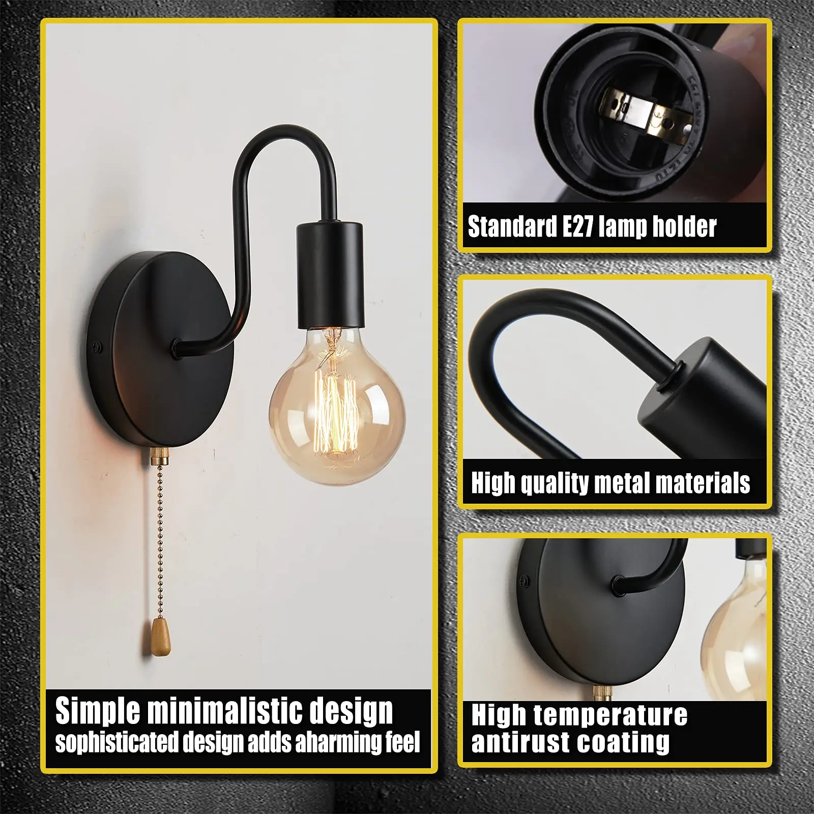Industrial Black Wall Sconce – Nordic E27 Iron Lamp for Bedroom & Bathroom Decor - Image 4